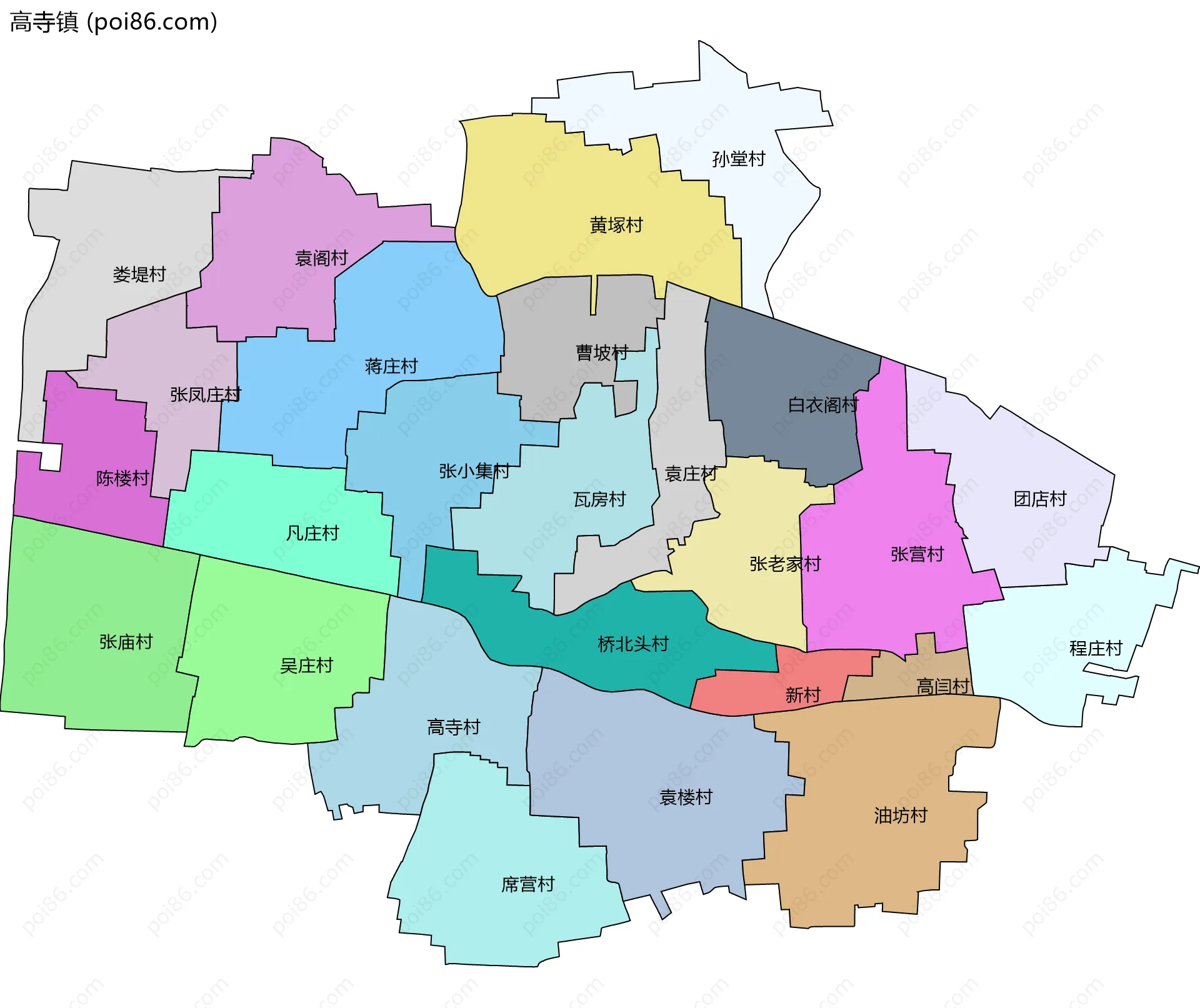 高寺镇边界地图(五级行政区划)