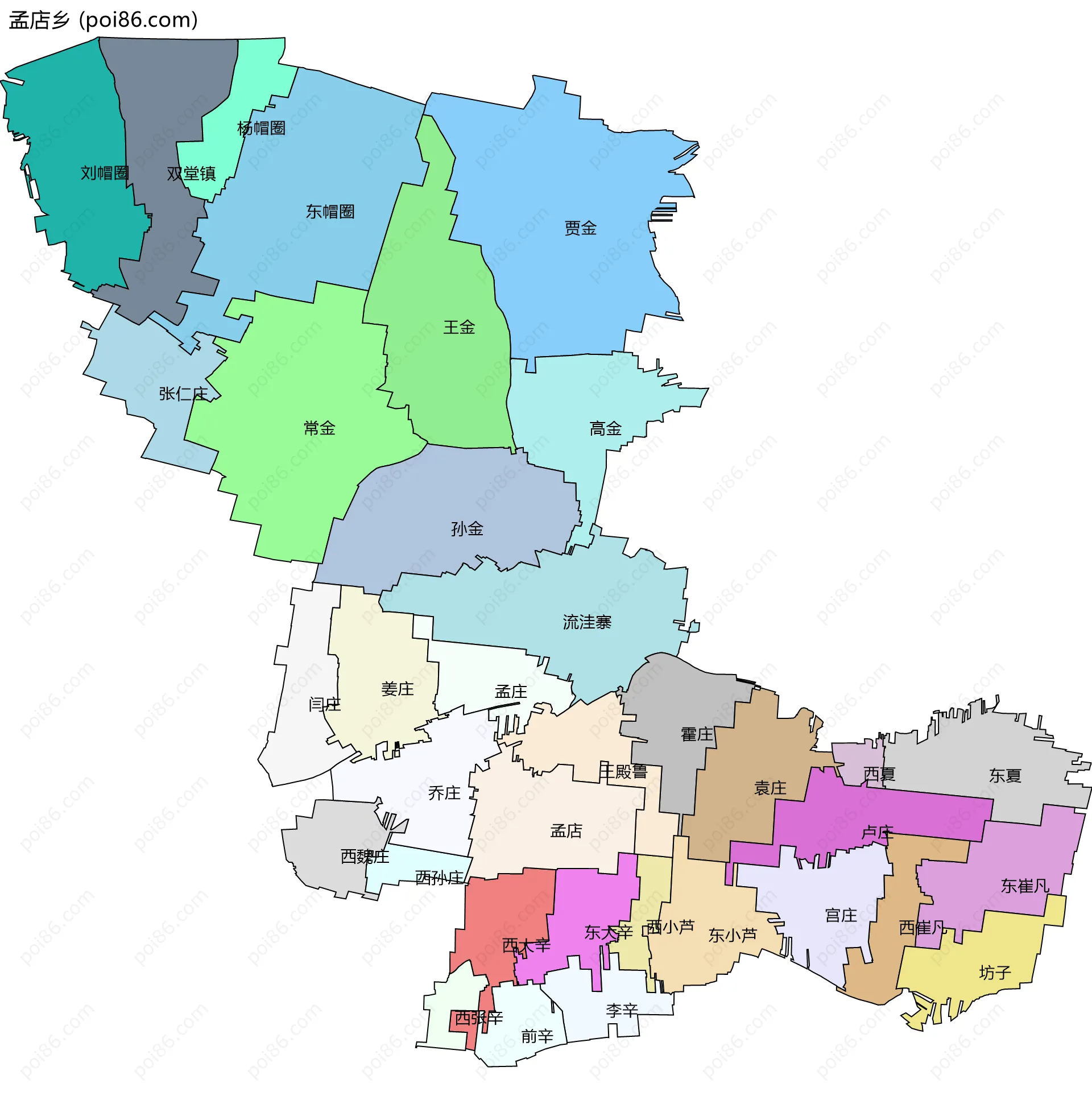 孟店乡边界地图(五级行政区划)