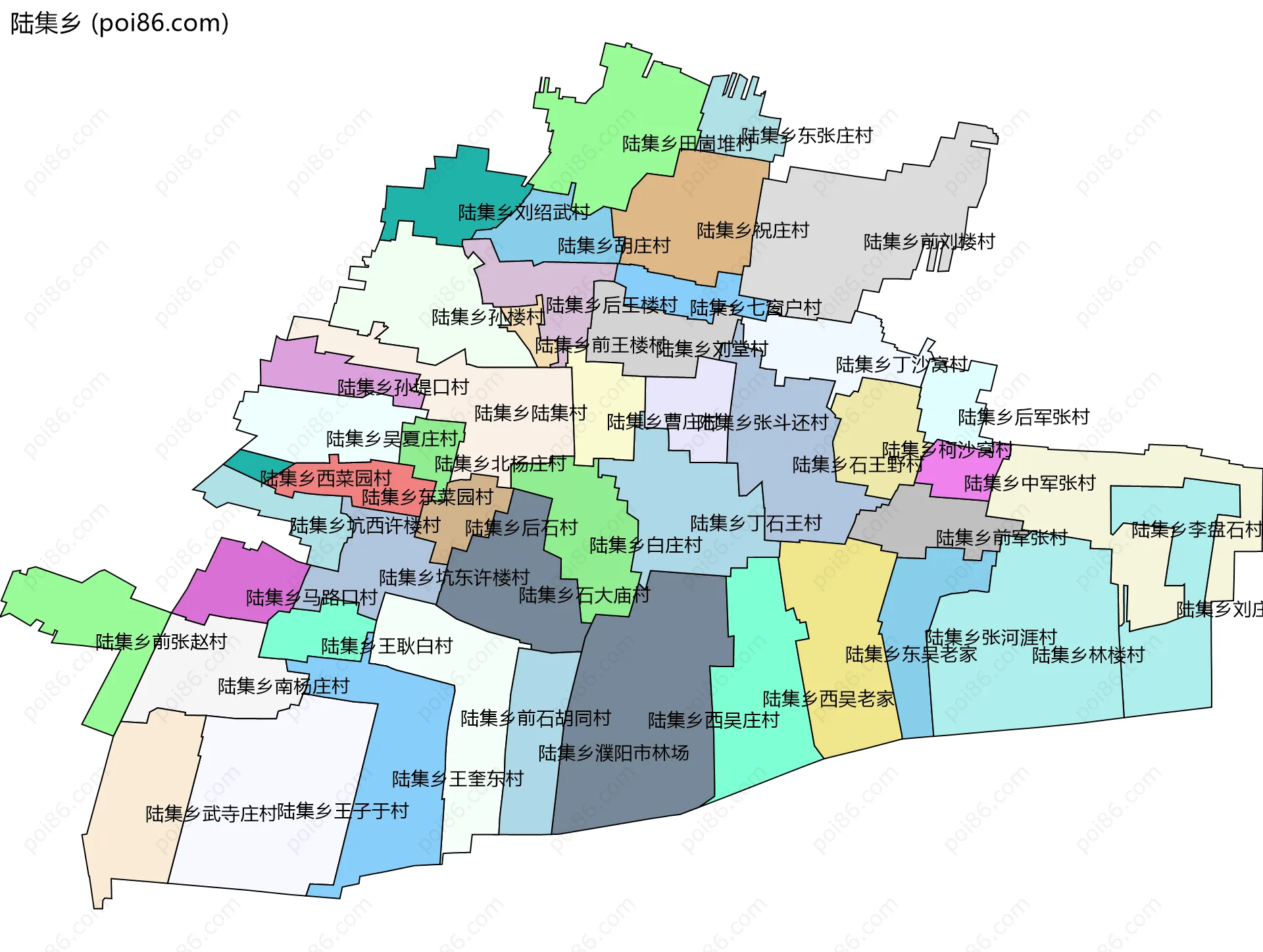 陆集乡边界地图(五级行政区划)