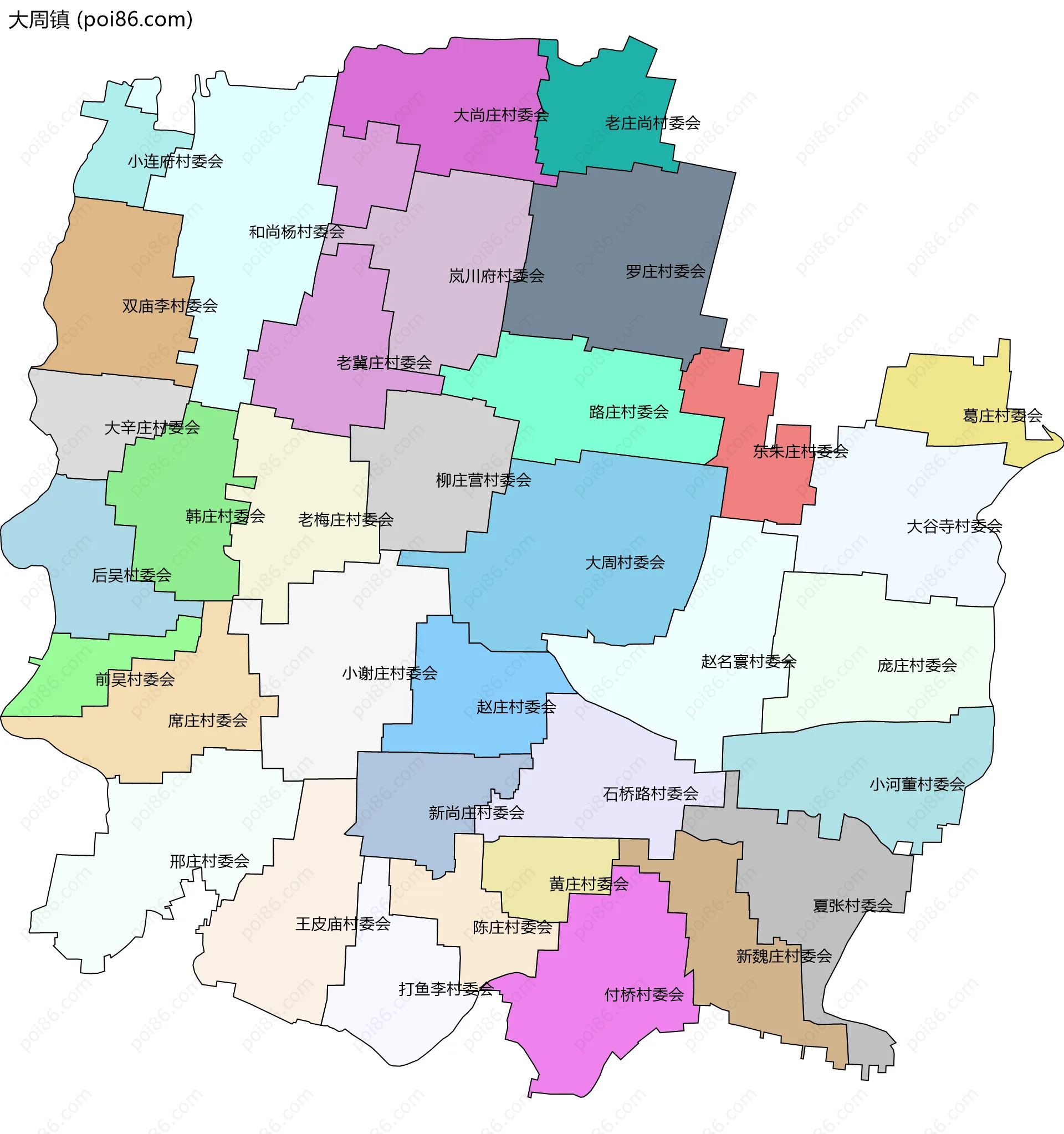 大周镇边界地图(五级行政区划)