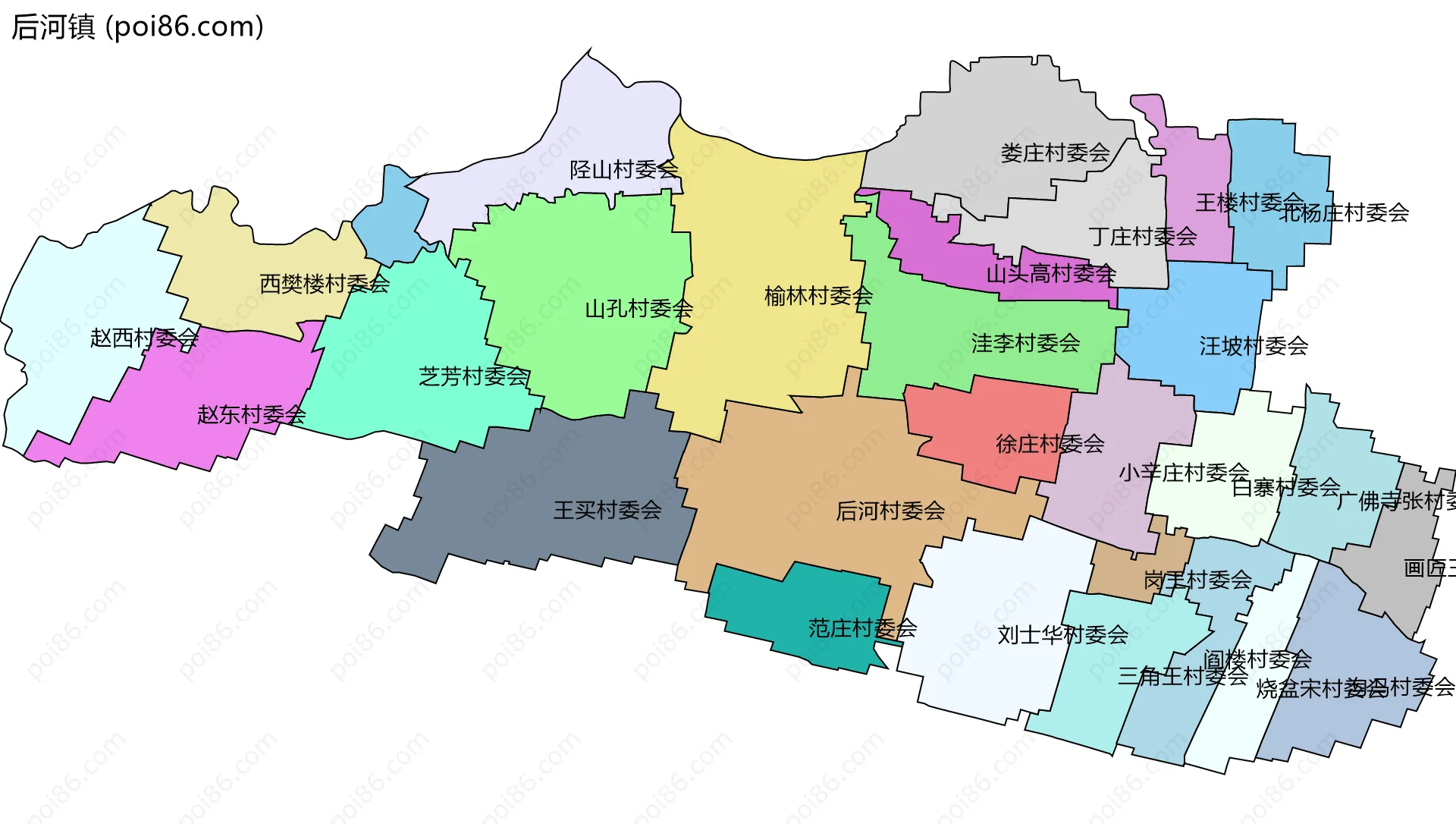 后河镇边界地图(五级行政区划)