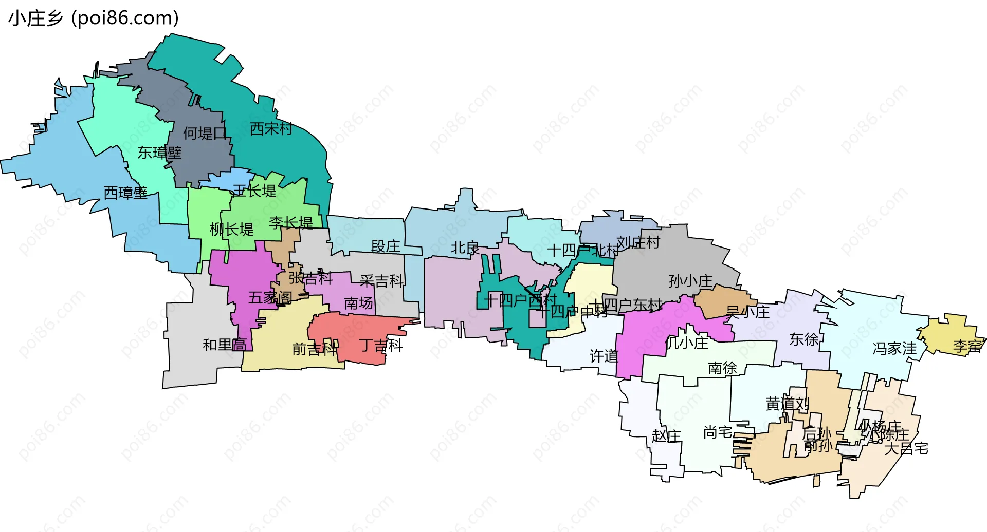 小庄乡边界地图(五级行政区划)
