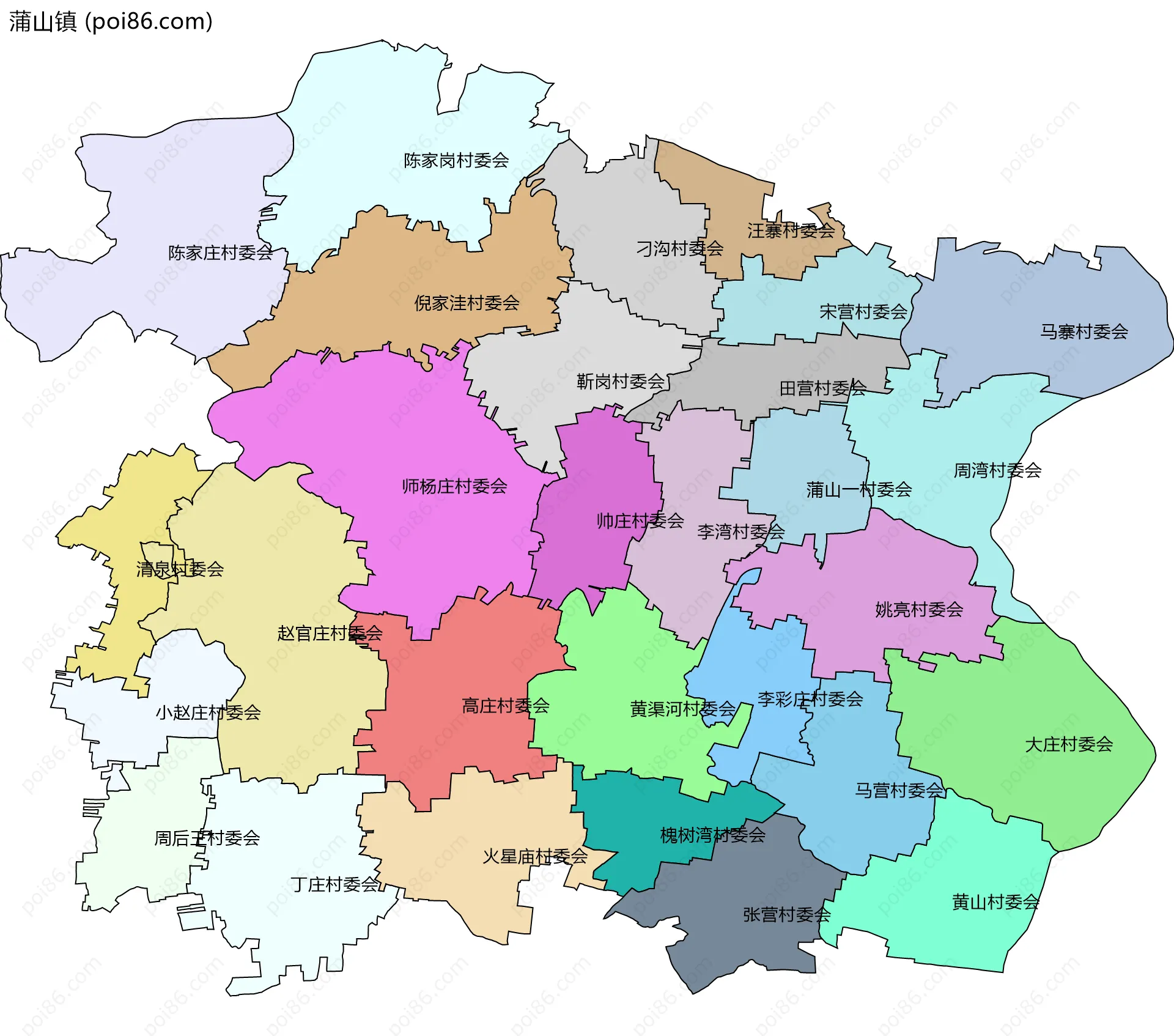 蒲山镇边界地图(五级行政区划)