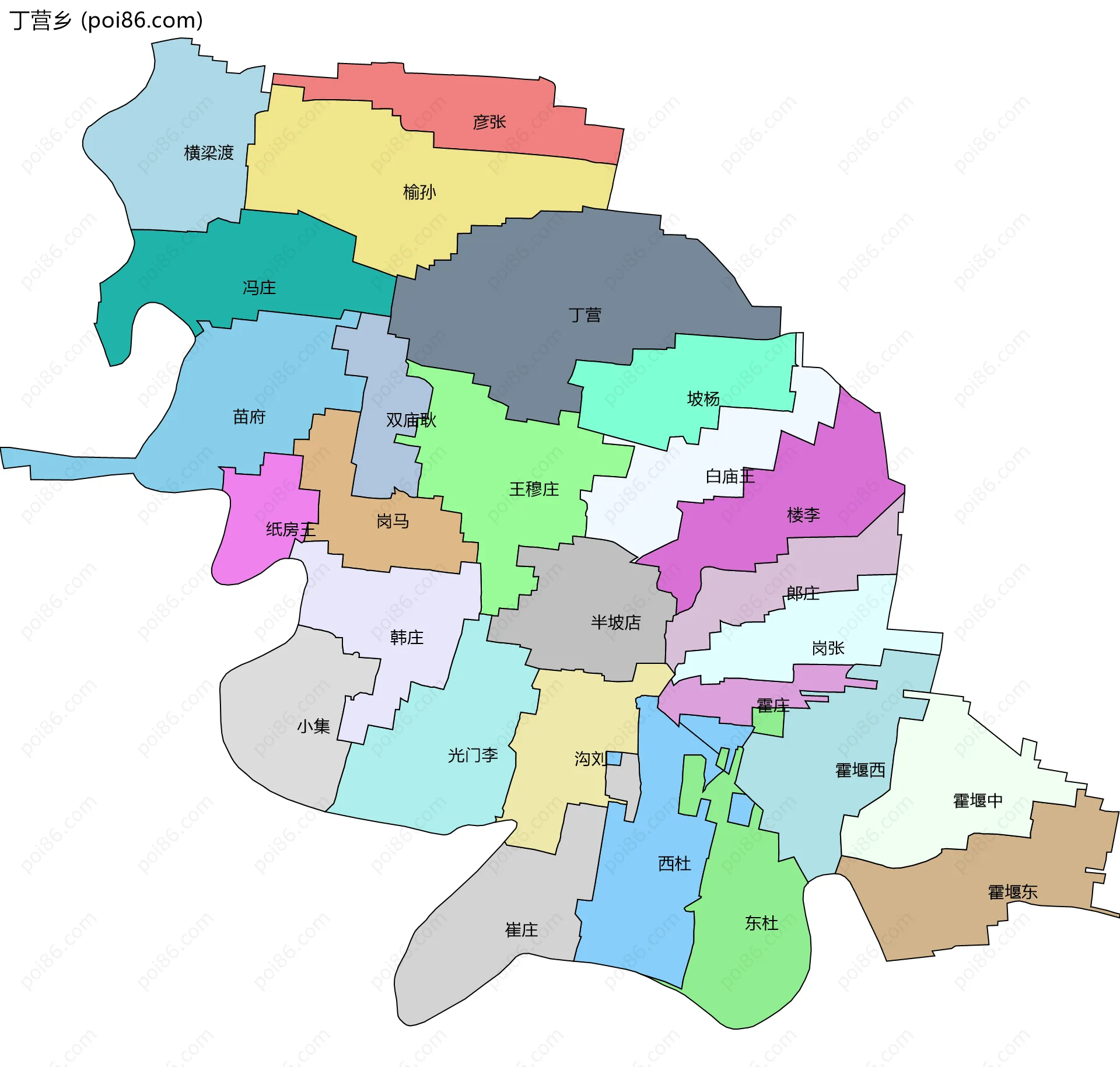 丁营乡边界地图(五级行政区划)