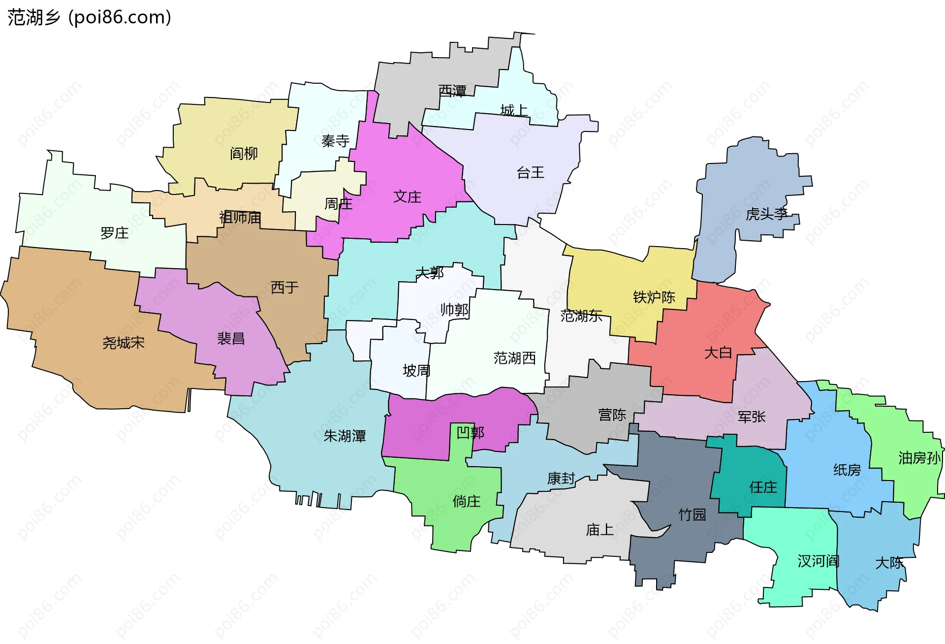 范湖乡边界地图(五级行政区划)