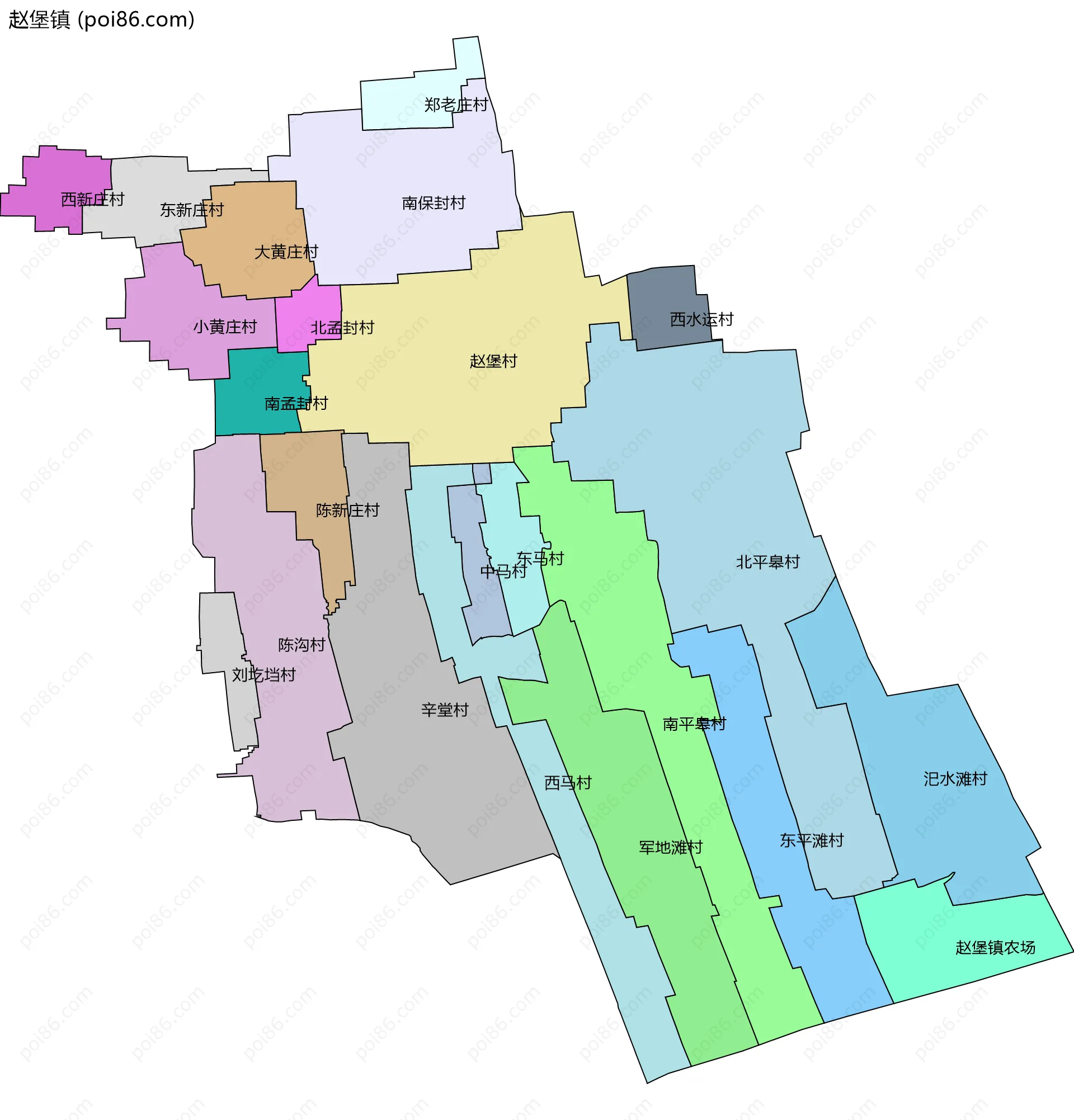 赵堡镇边界地图(五级行政区划)