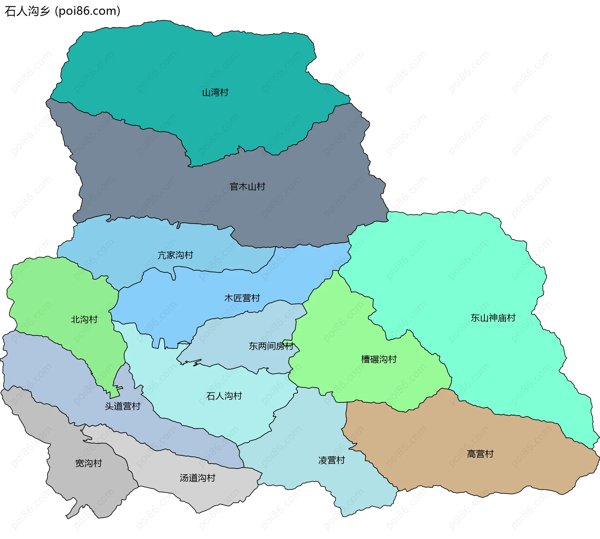 石人沟乡边界地图(五级行政区划)