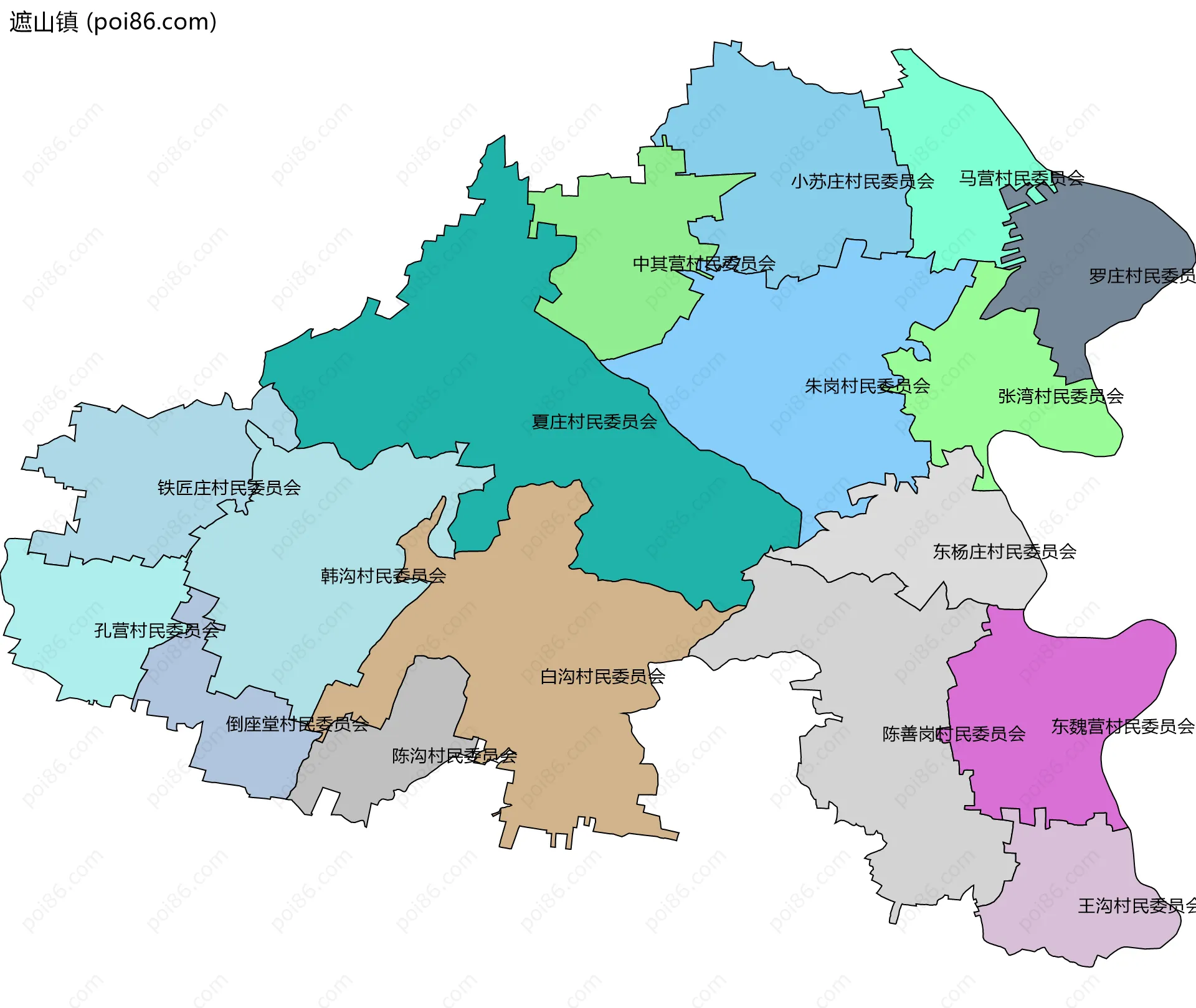 遮山镇边界地图(五级行政区划)