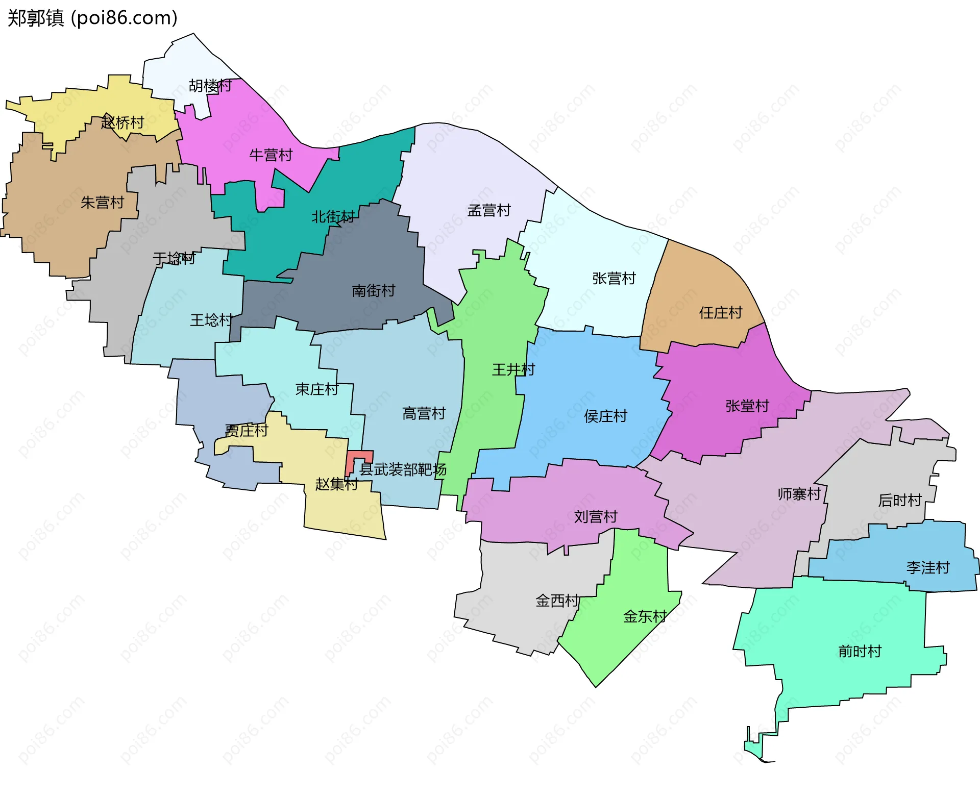 郑郭镇边界地图(五级行政区划)
