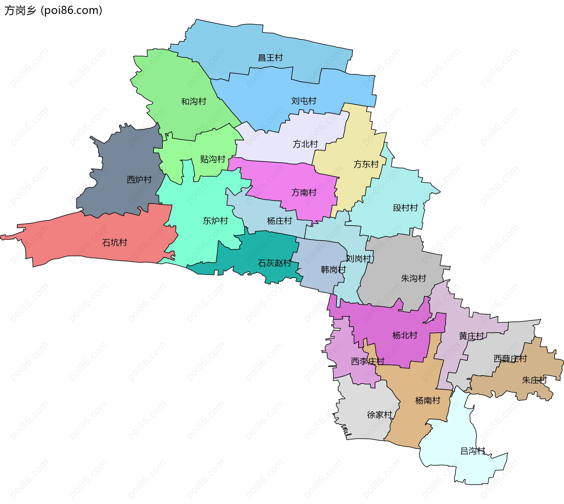 方岗乡边界地图(五级行政区划)