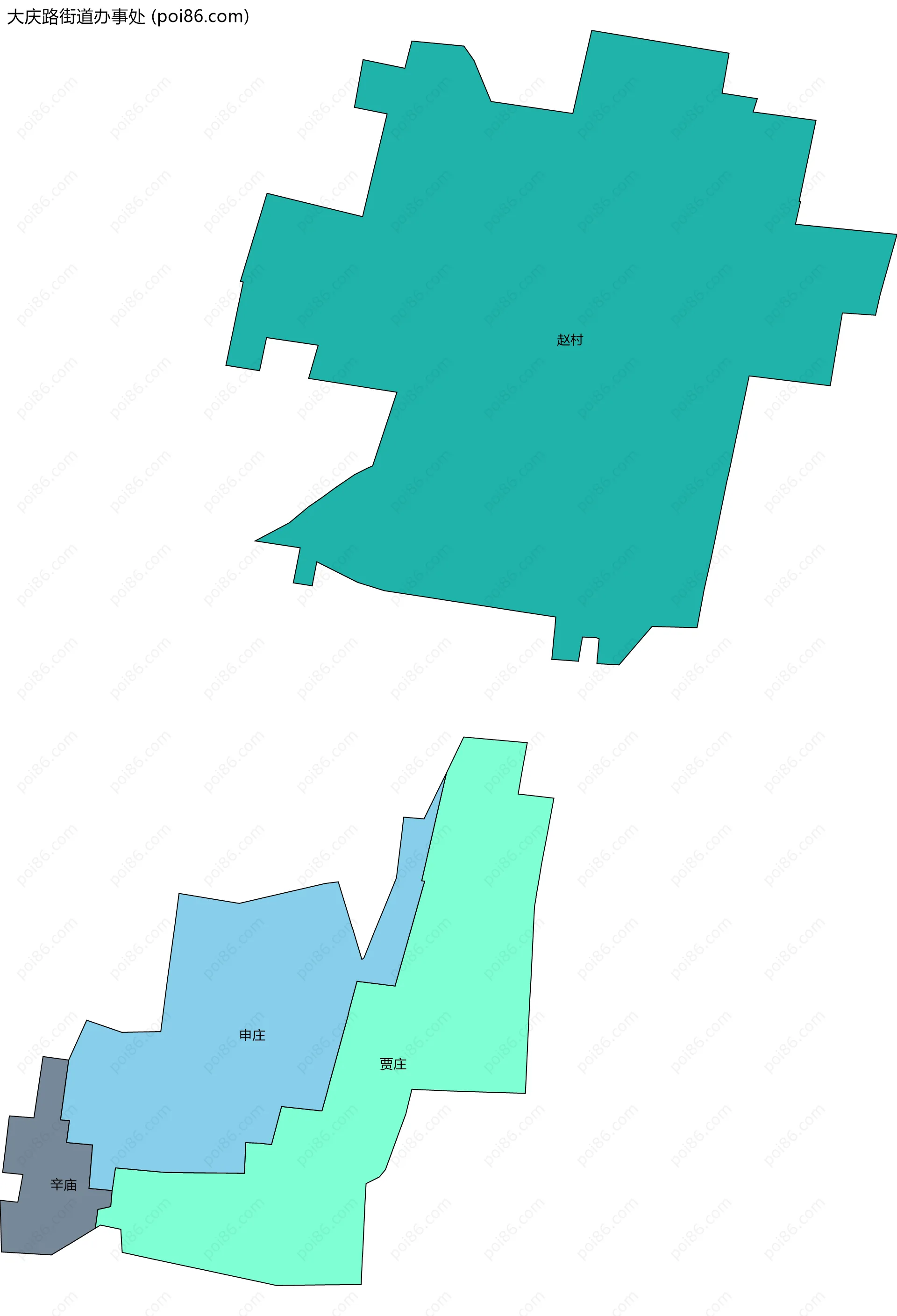 大庆路街道办事处边界地图(五级行政区划)