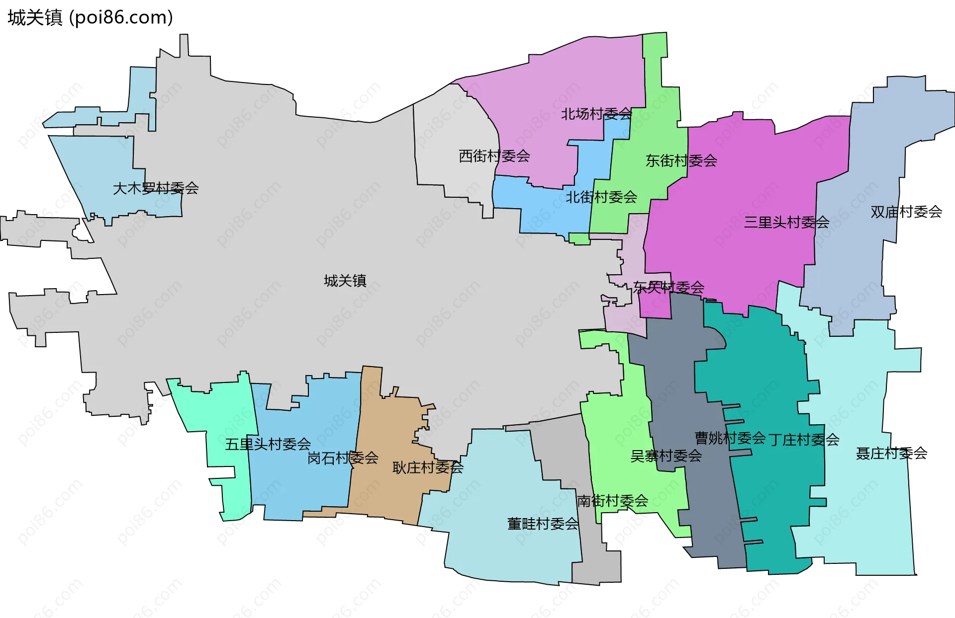 城关镇边界地图(五级行政区划)