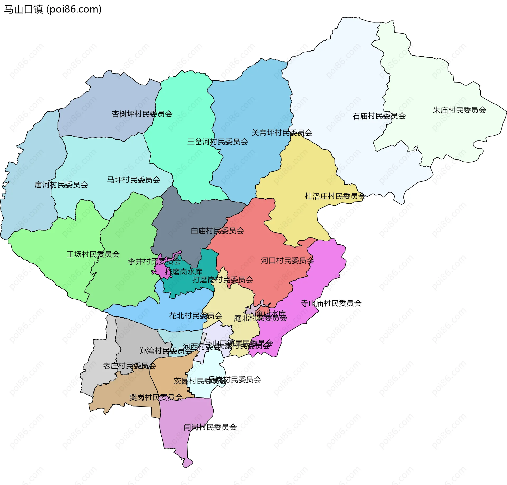 马山口镇边界地图(五级行政区划)