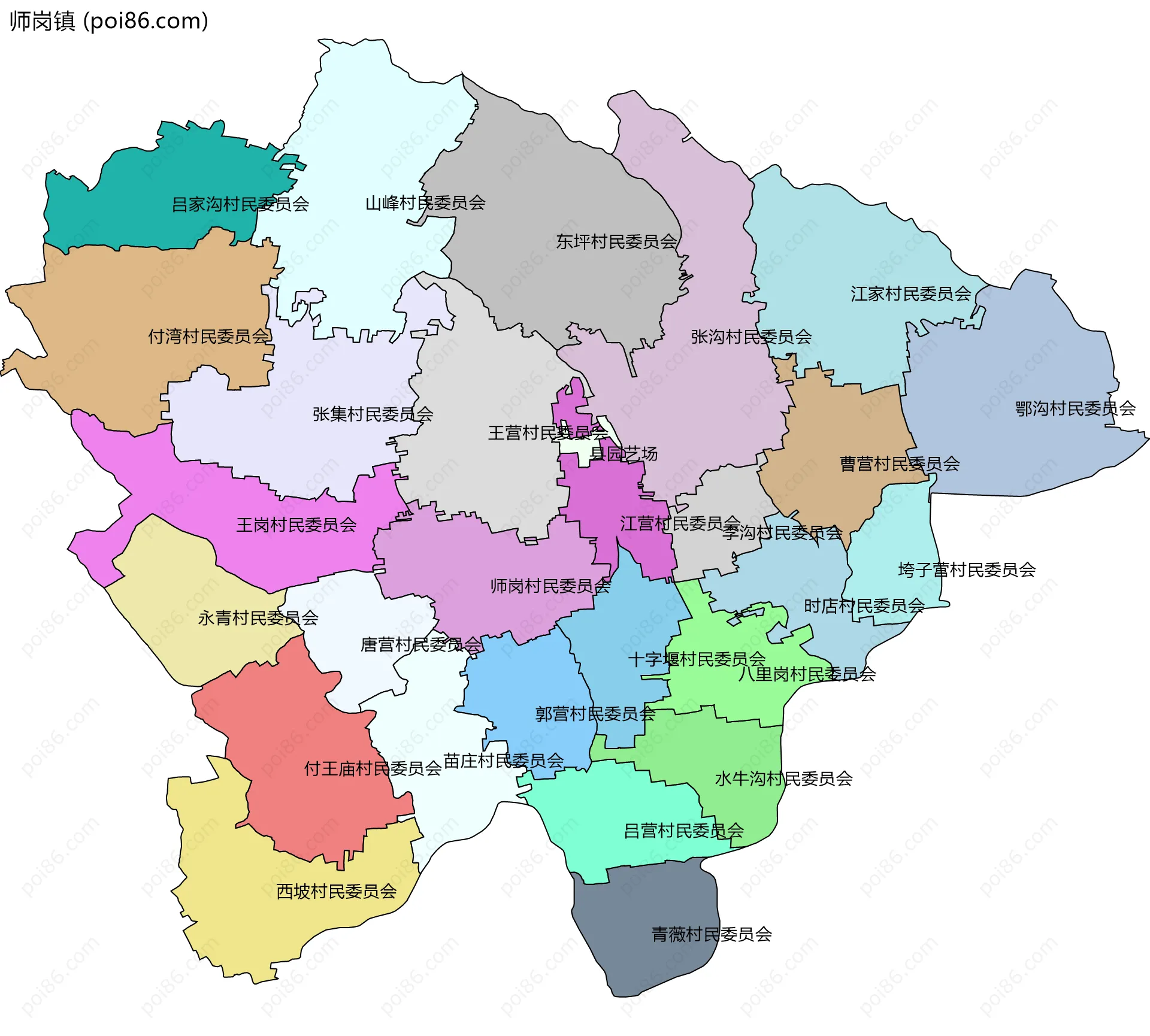 师岗镇边界地图(五级行政区划)