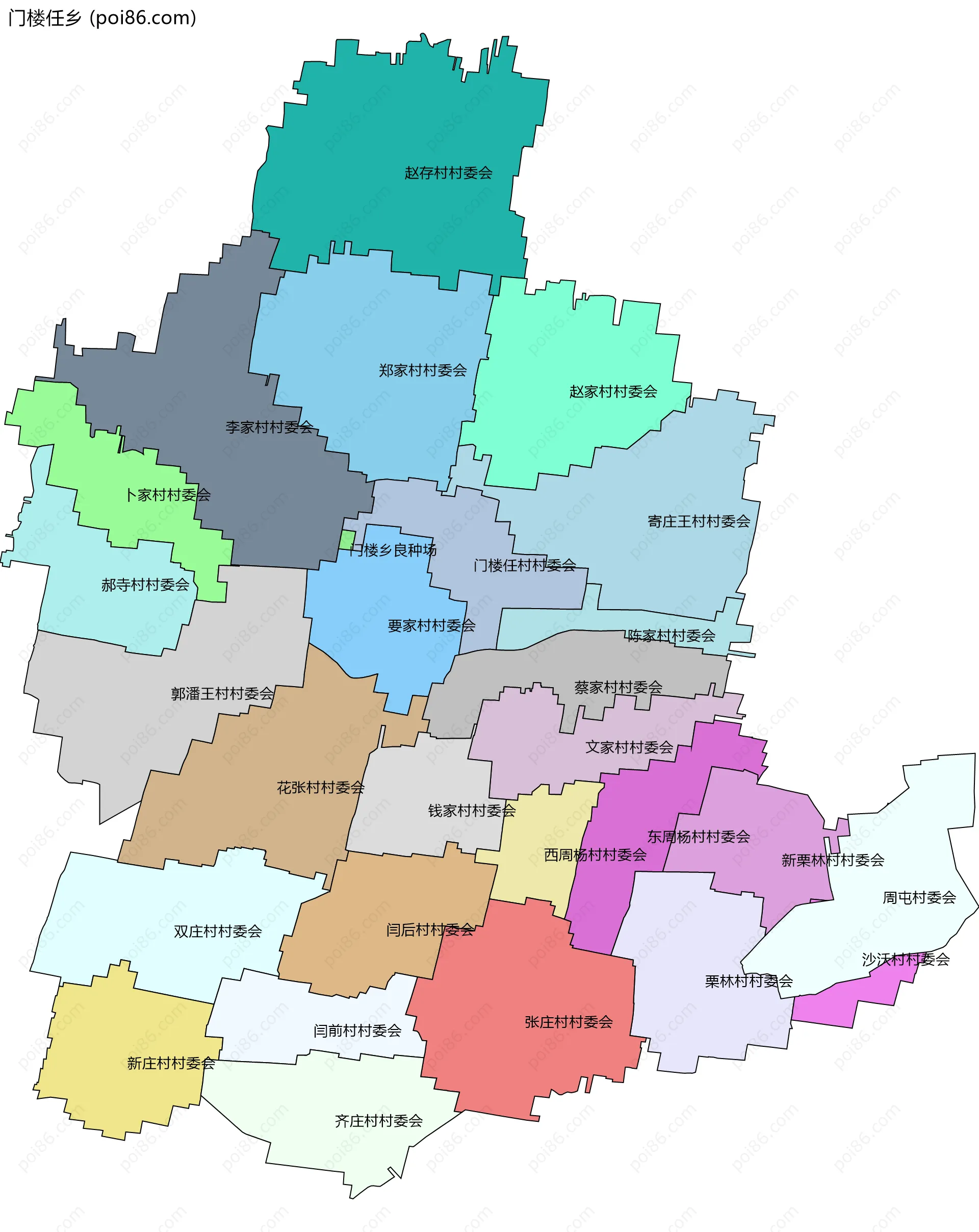 门楼任乡边界地图(五级行政区划)