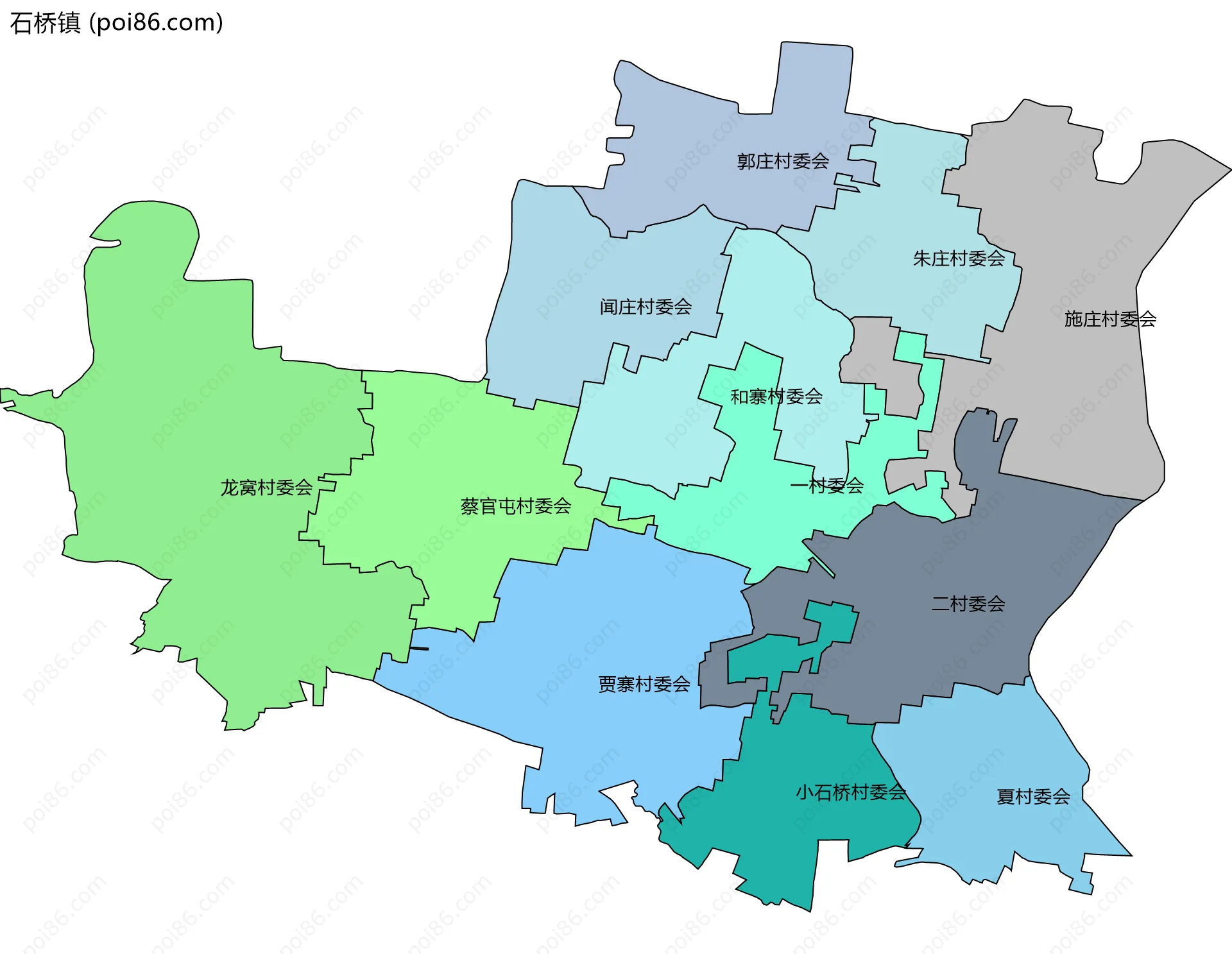 石桥镇边界地图(五级行政区划)