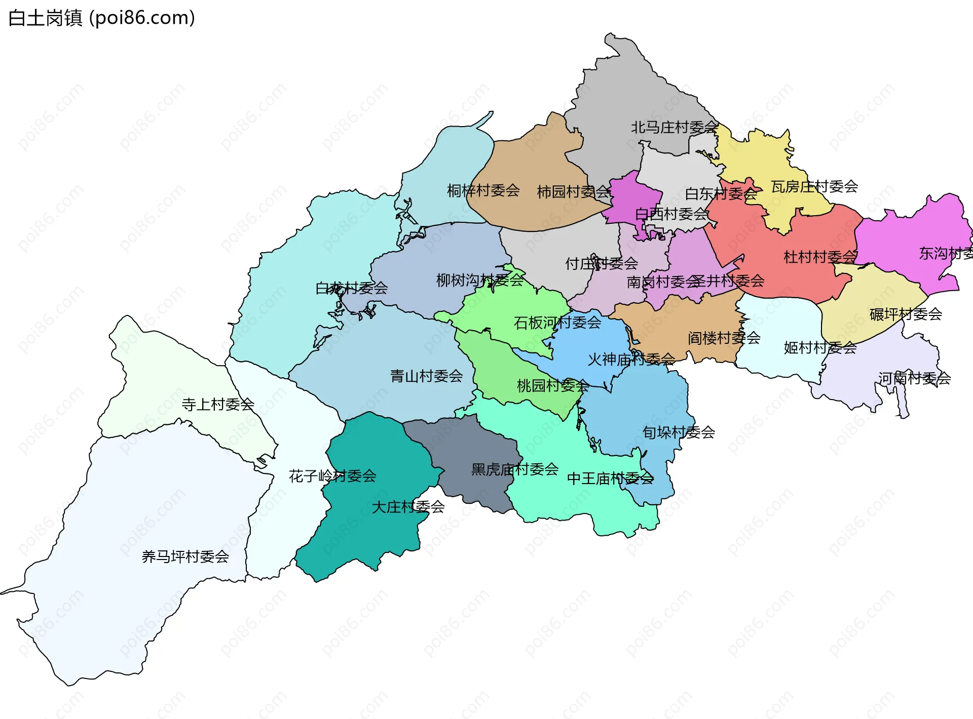 白土岗镇边界地图(五级行政区划)