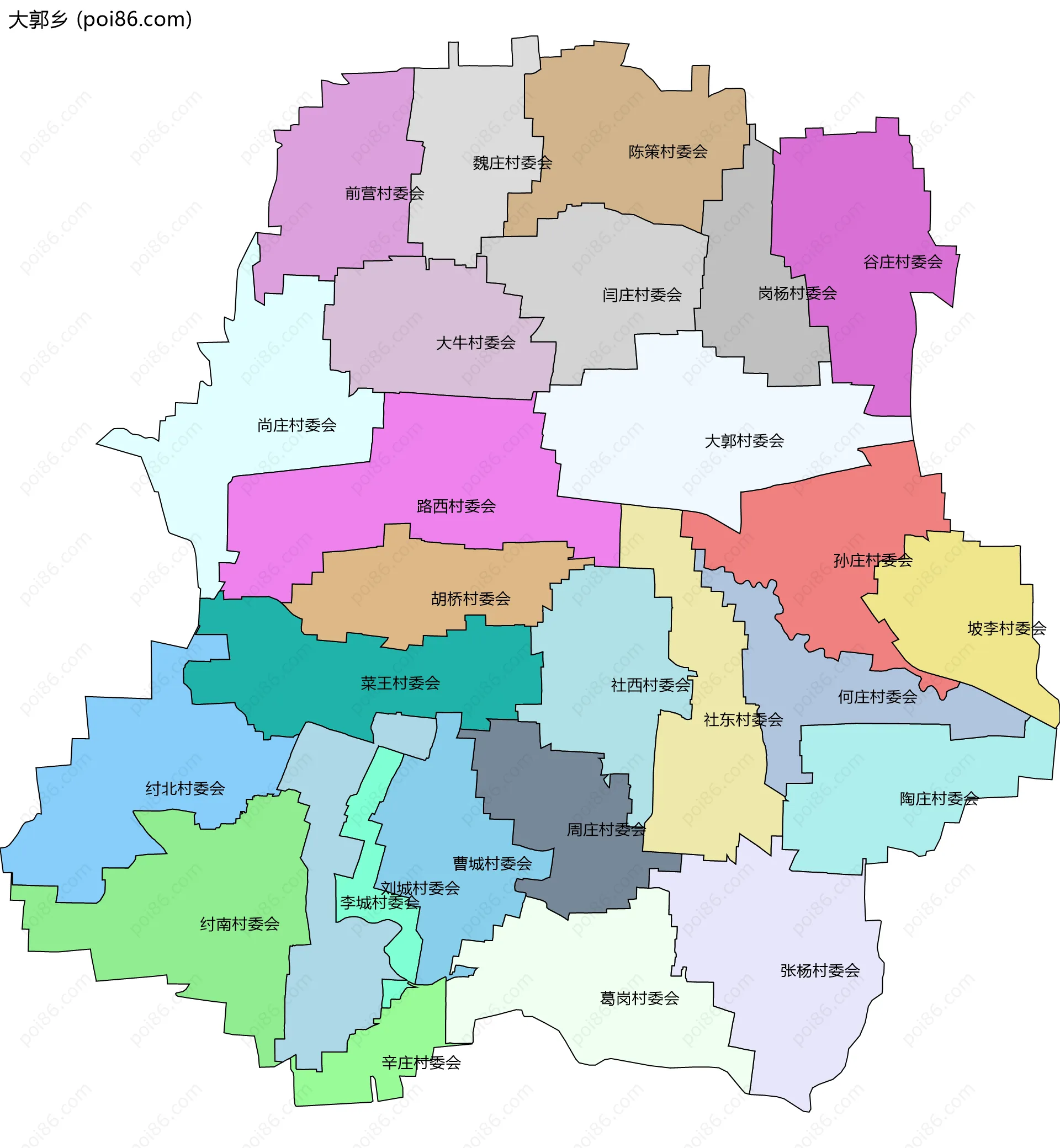 大郭乡边界地图(五级行政区划)