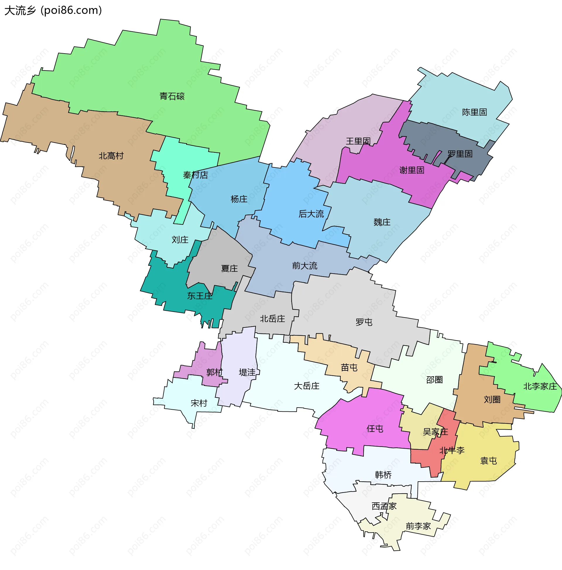 大流乡边界地图(五级行政区划)