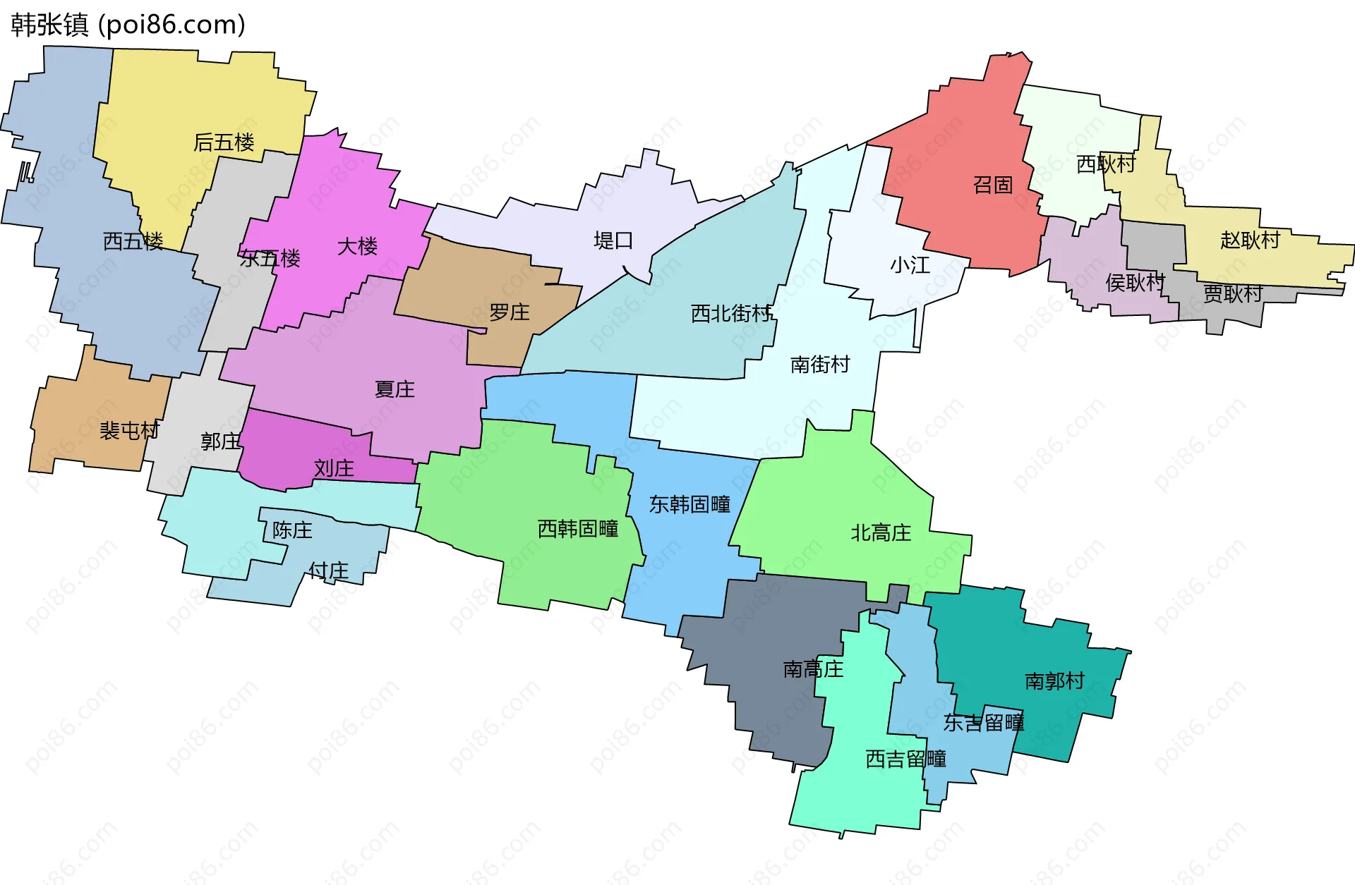 韩张镇边界地图(五级行政区划)