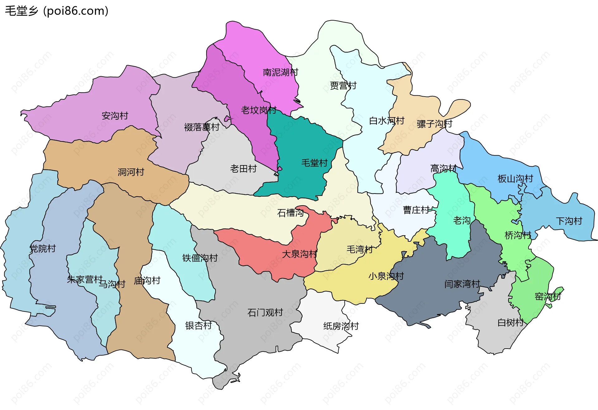 毛堂乡边界地图(五级行政区划)