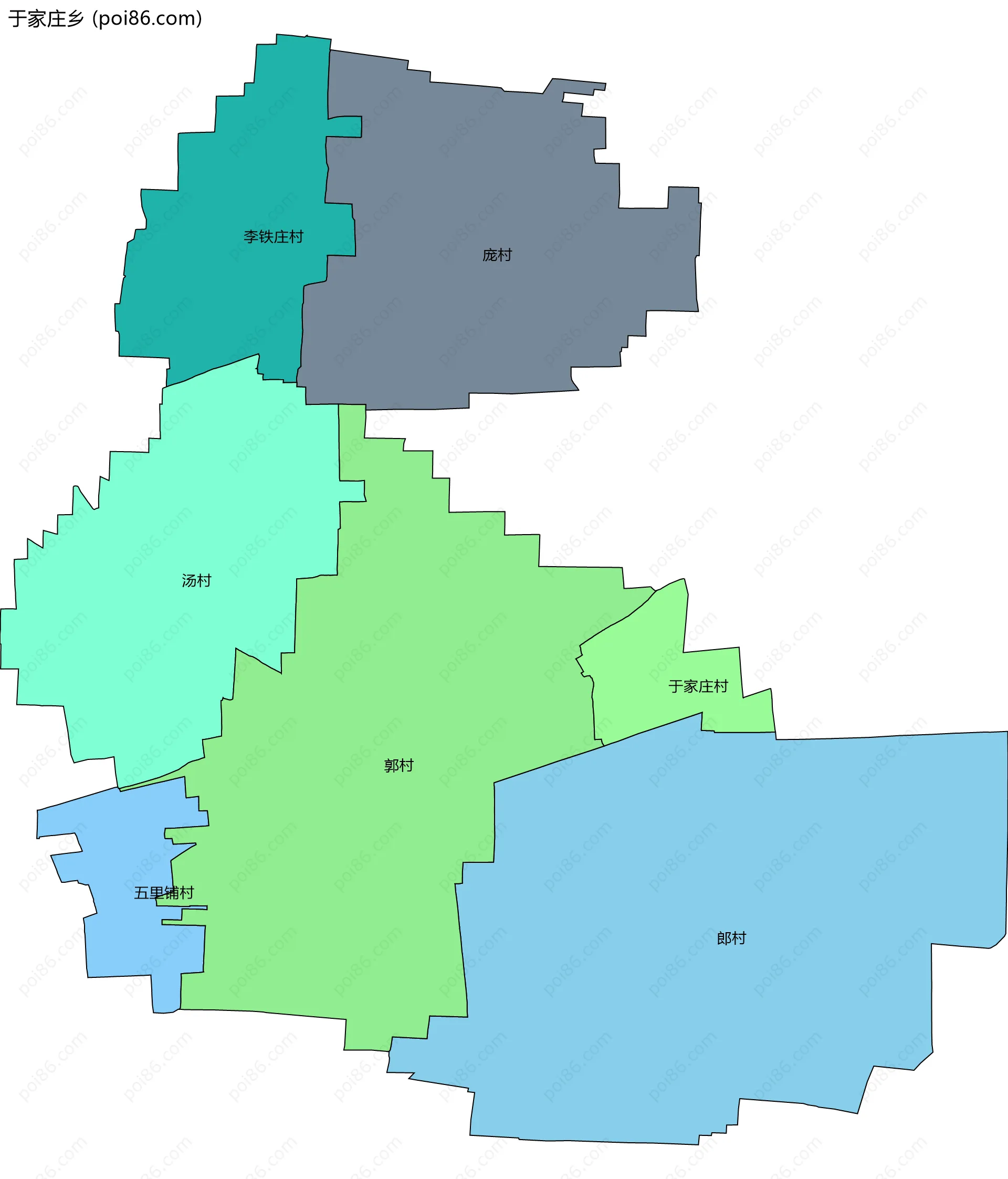 于家庄乡边界地图(五级行政区划)