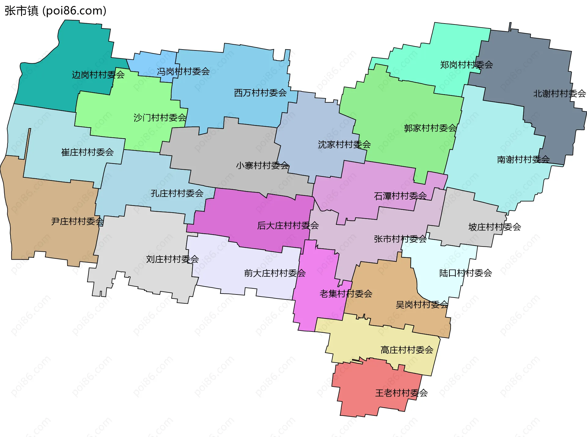 张市镇边界地图(五级行政区划)