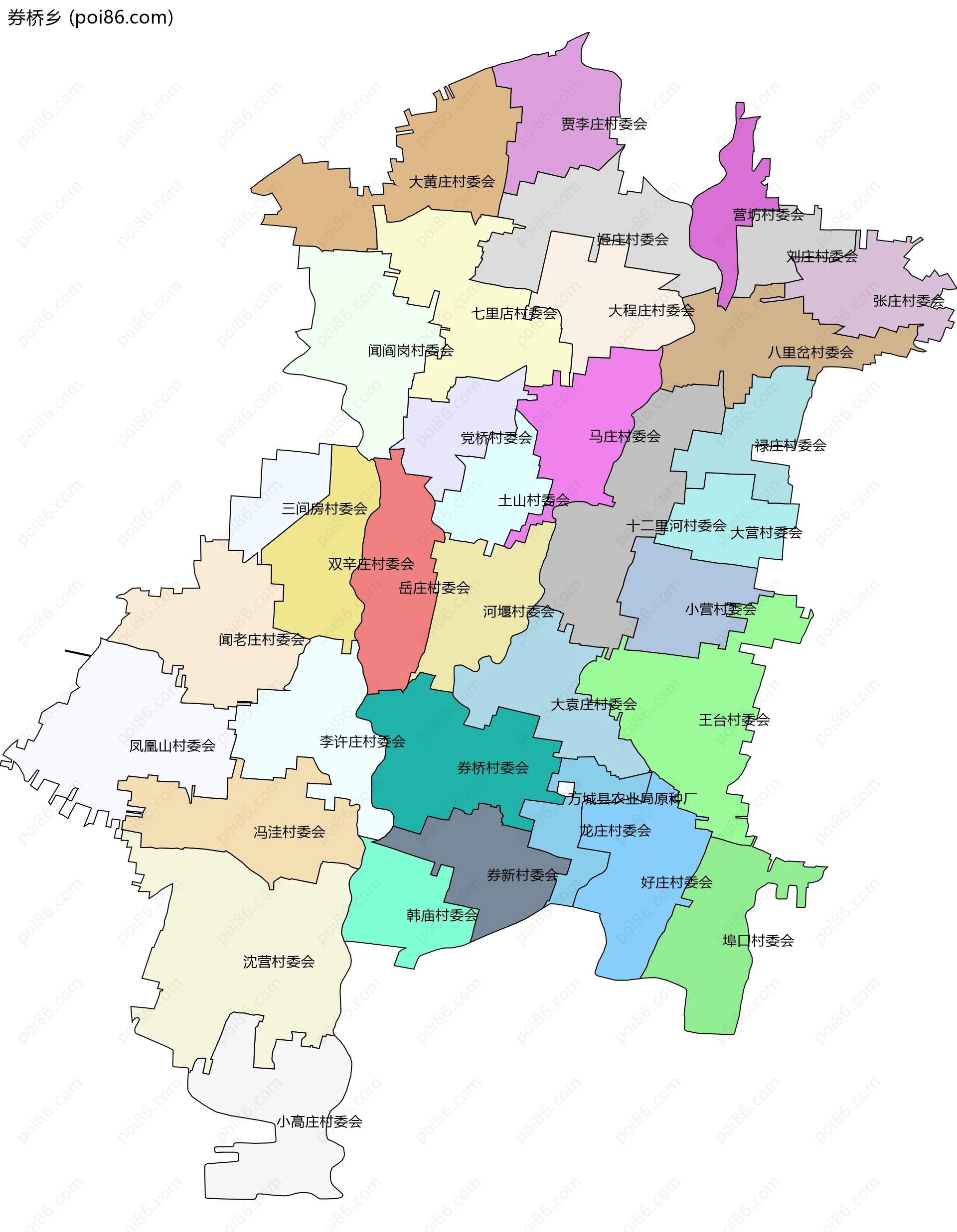 券桥乡边界地图(五级行政区划)