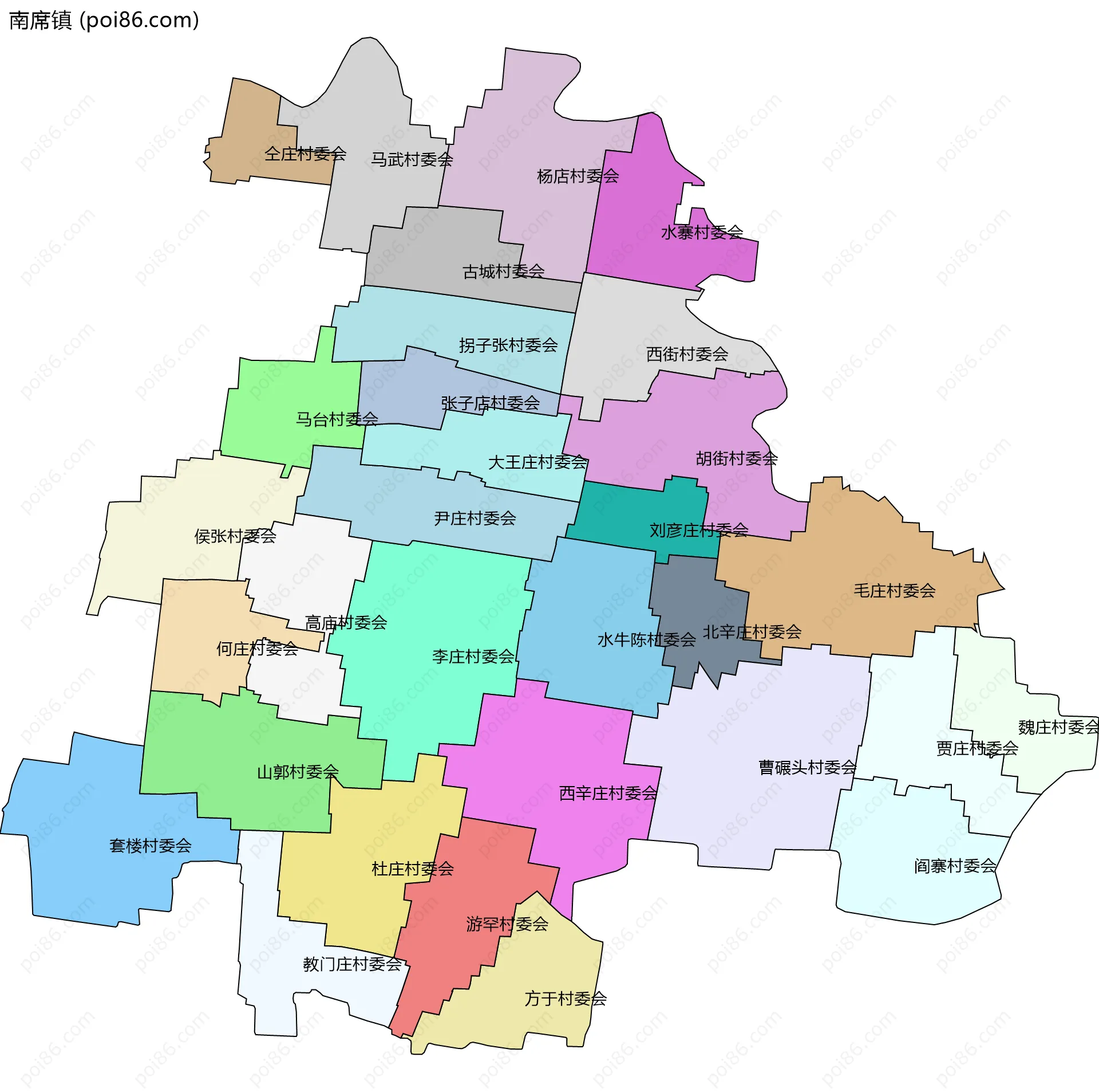 南席镇边界地图(五级行政区划)