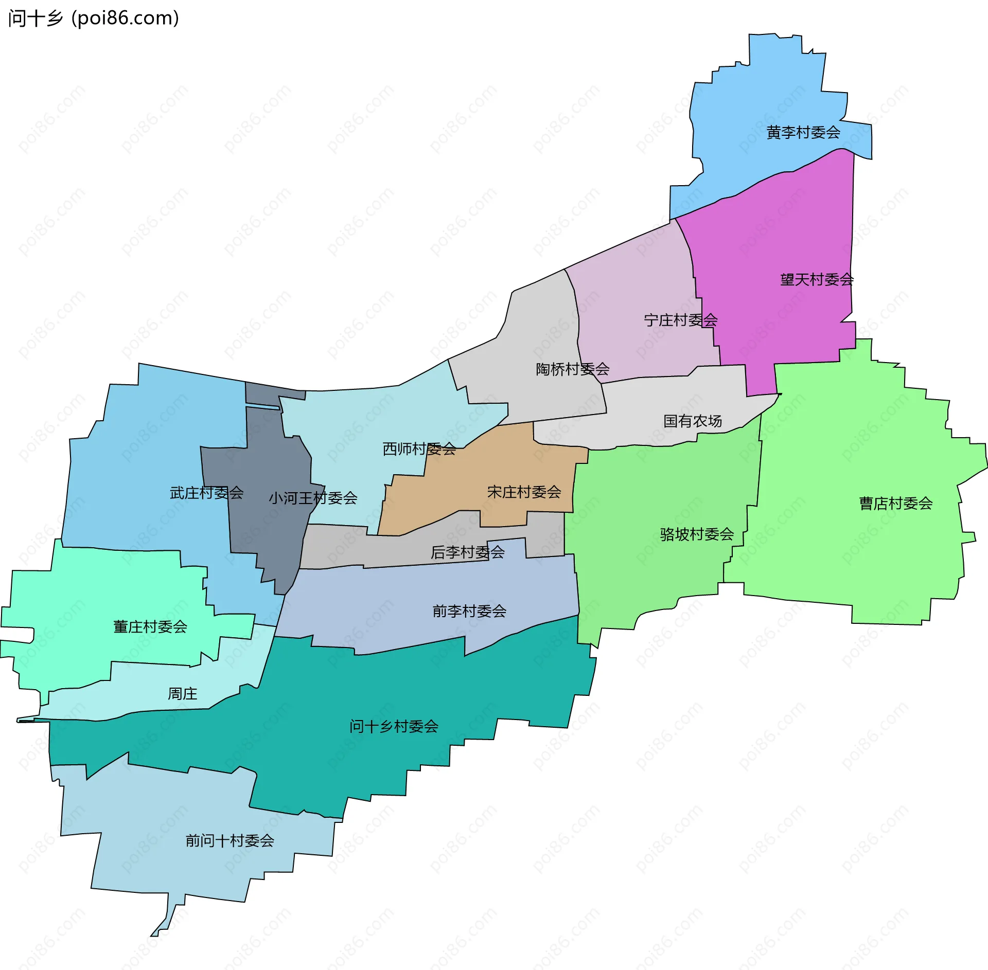 问十乡边界地图(五级行政区划)