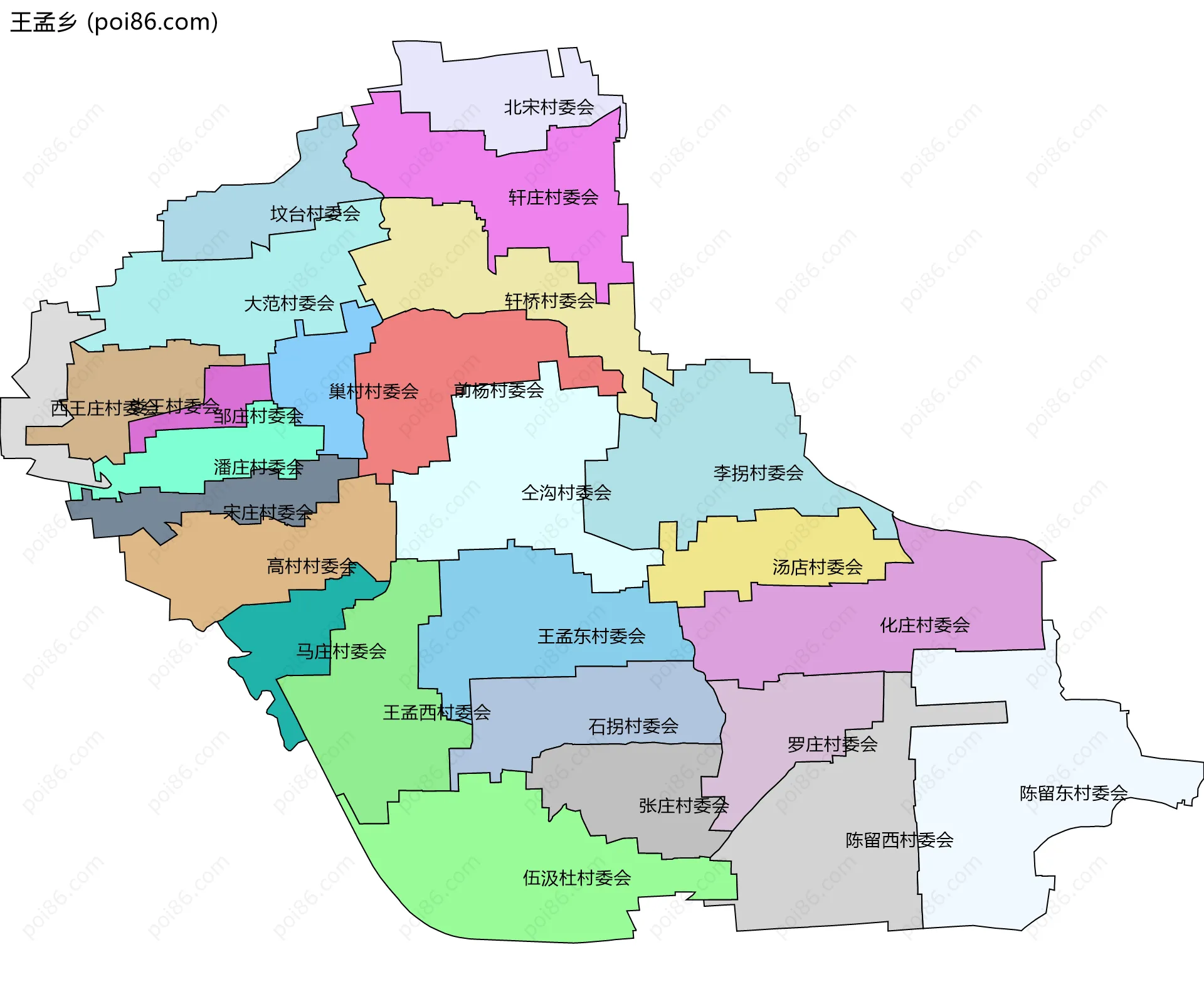 王孟乡边界地图(五级行政区划)