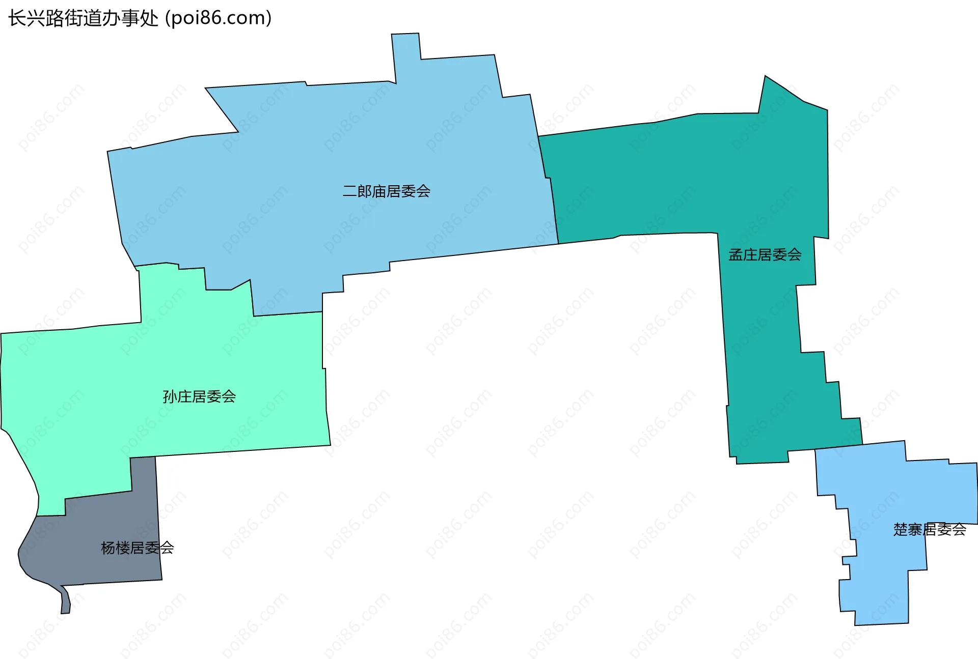 长兴路街道办事处边界地图(五级行政区划)