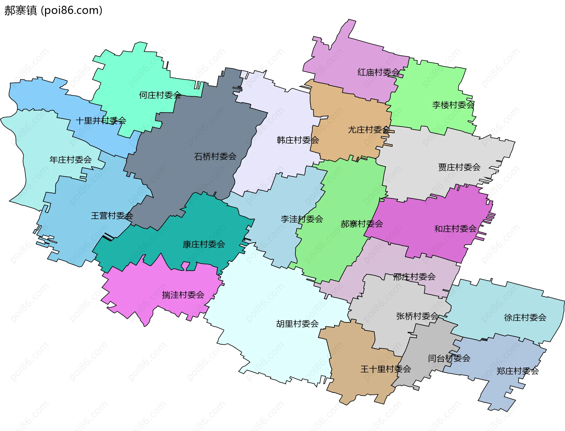 郝寨镇边界地图(五级行政区划)