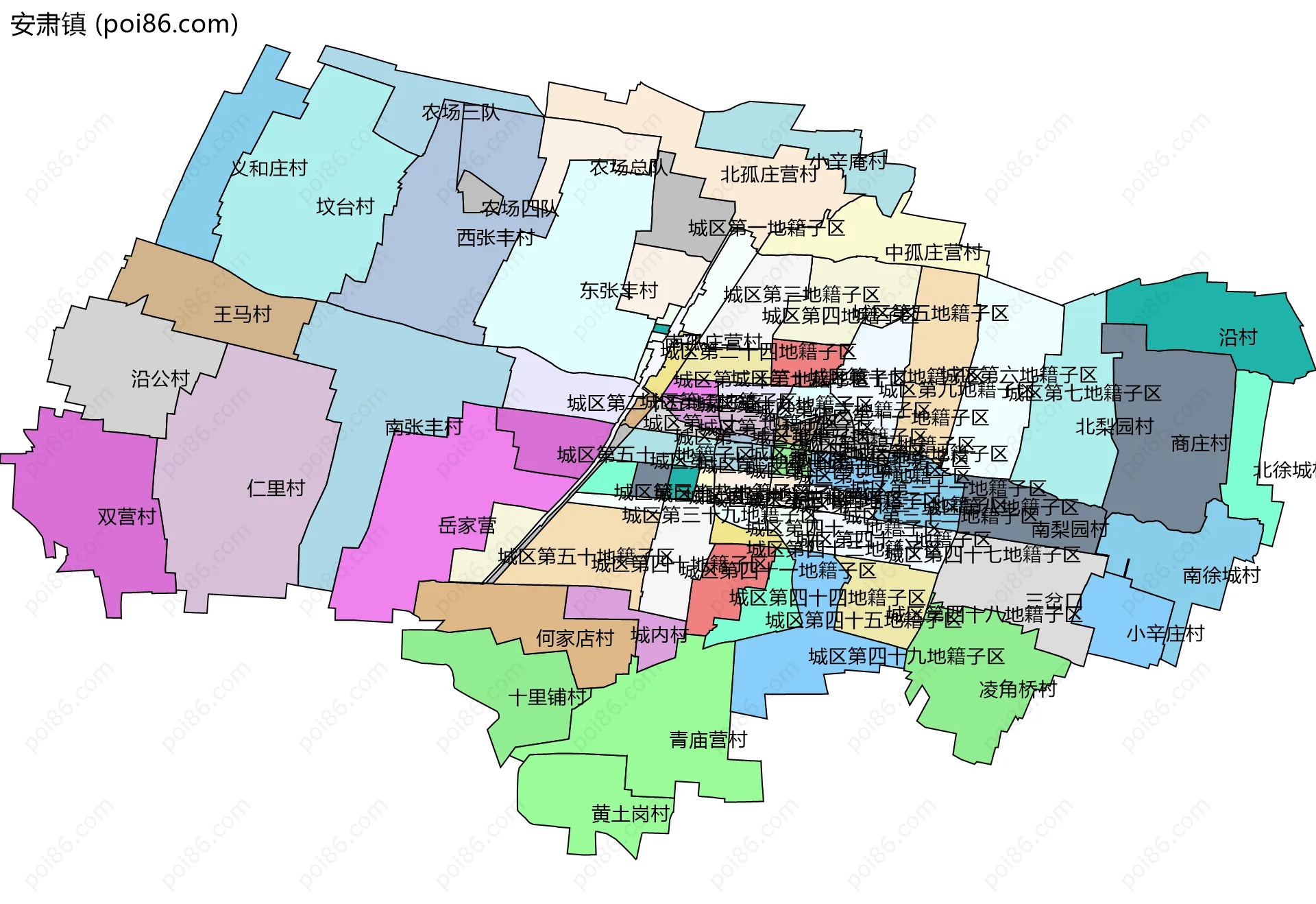 安肃镇边界地图(五级行政区划)