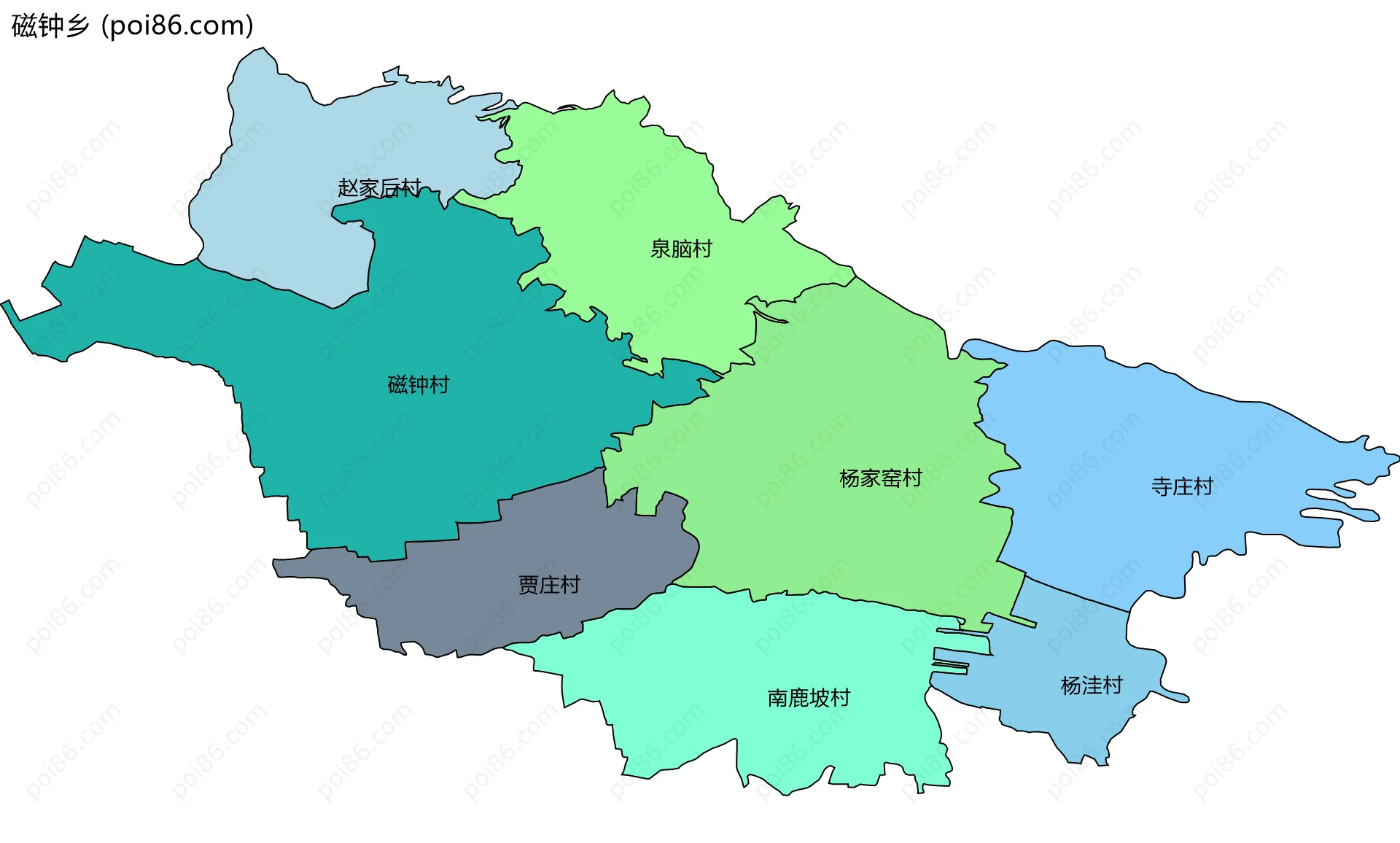 磁钟乡边界地图(五级行政区划)