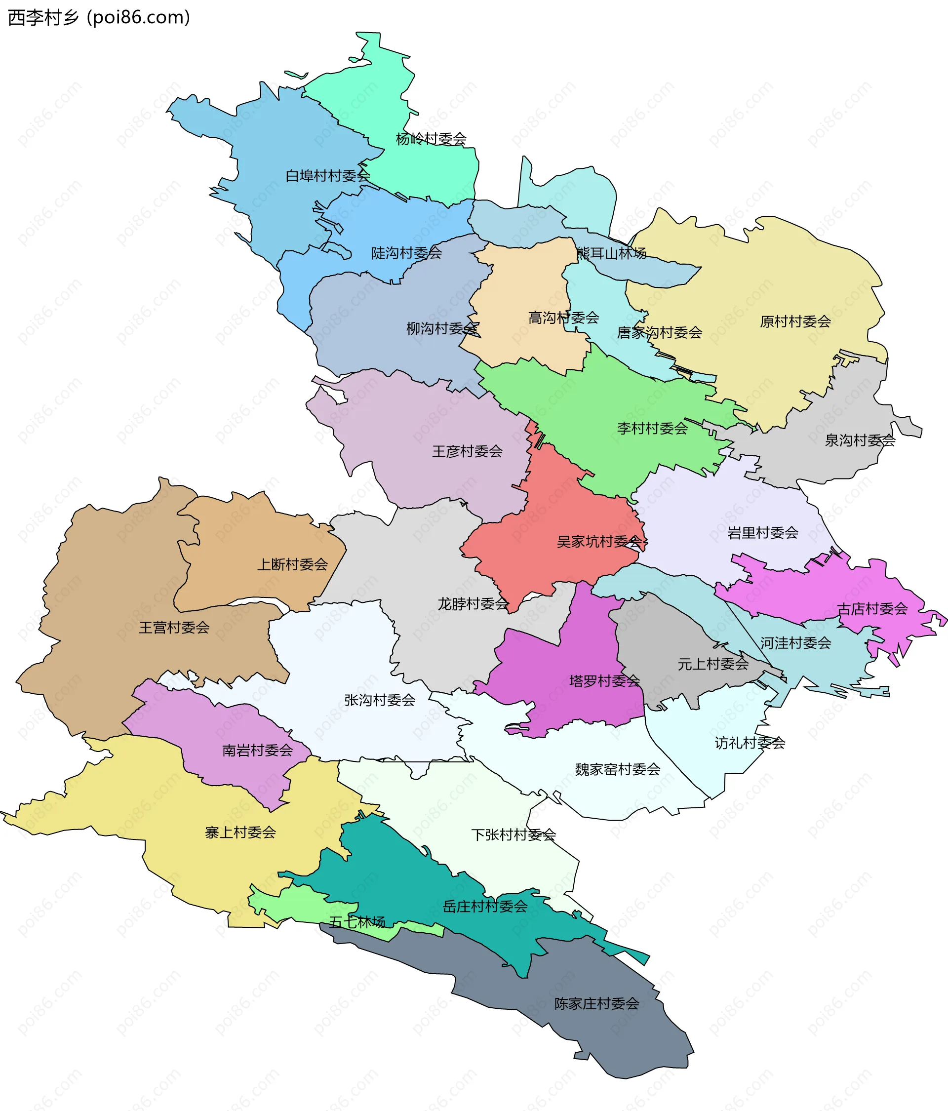 西李村乡边界地图(五级行政区划)