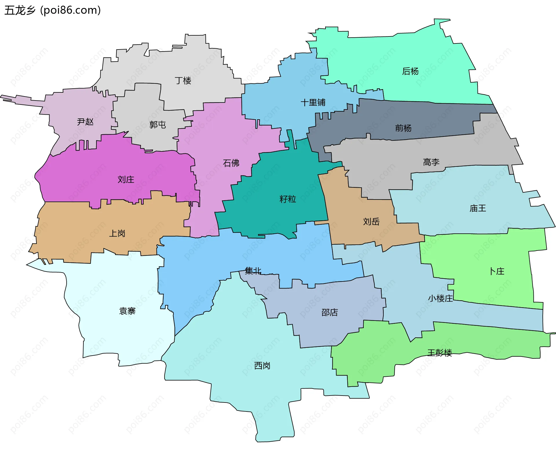 五龙乡边界地图(五级行政区划)