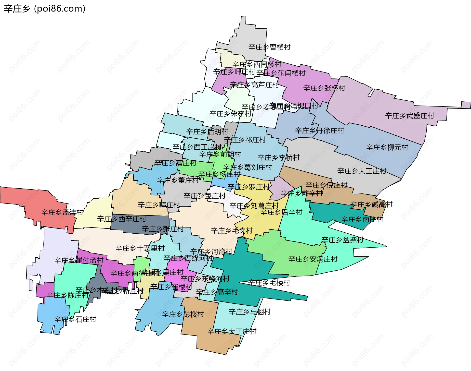 辛庄乡边界地图(五级行政区划)