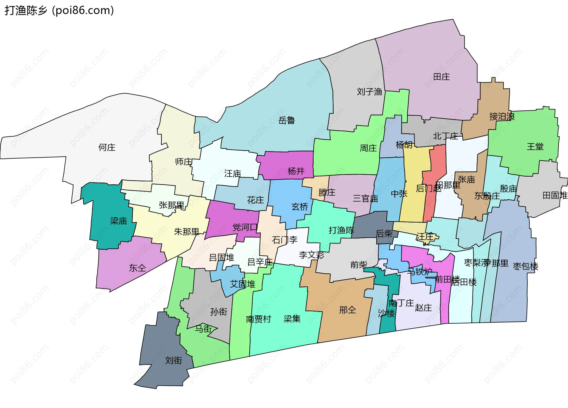 打渔陈乡边界地图(五级行政区划)
