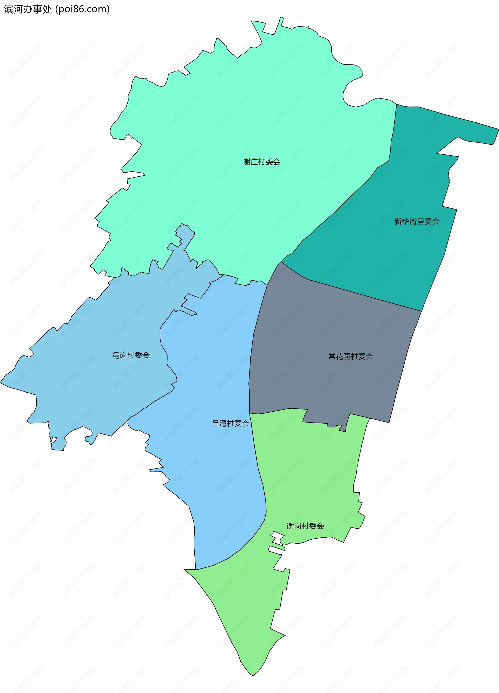滨河办事处边界地图(五级行政区划)