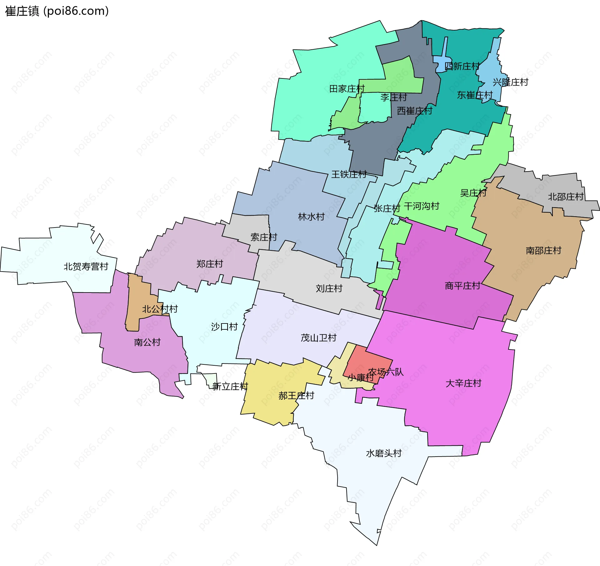 崔庄镇边界地图(五级行政区划)