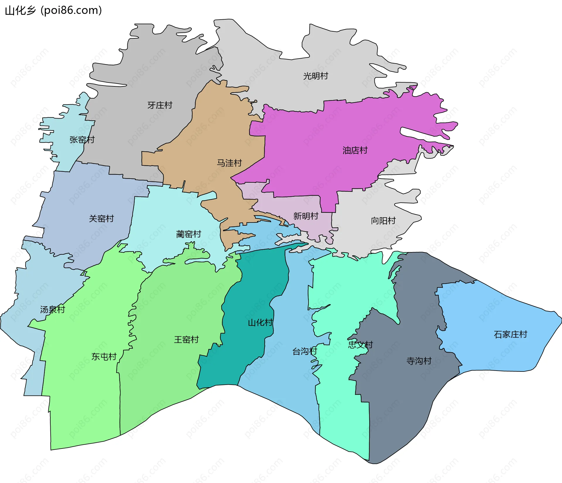 山化乡边界地图(五级行政区划)