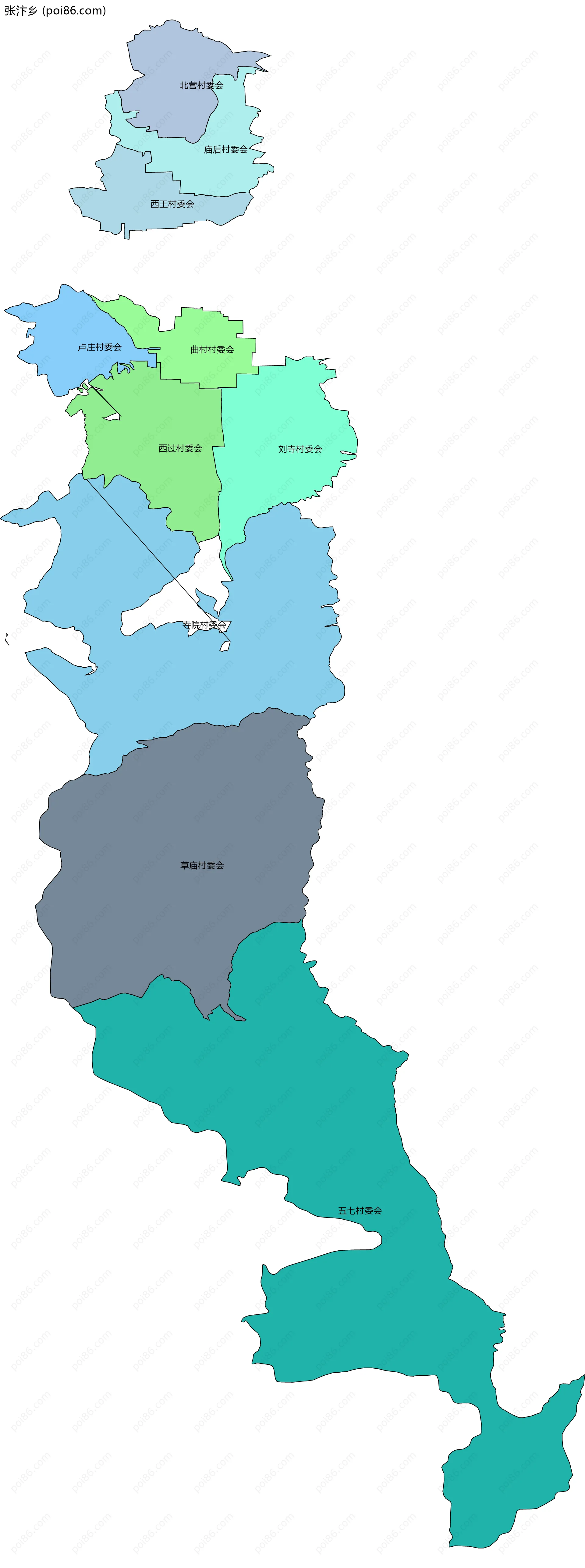 张汴乡边界地图(五级行政区划)
