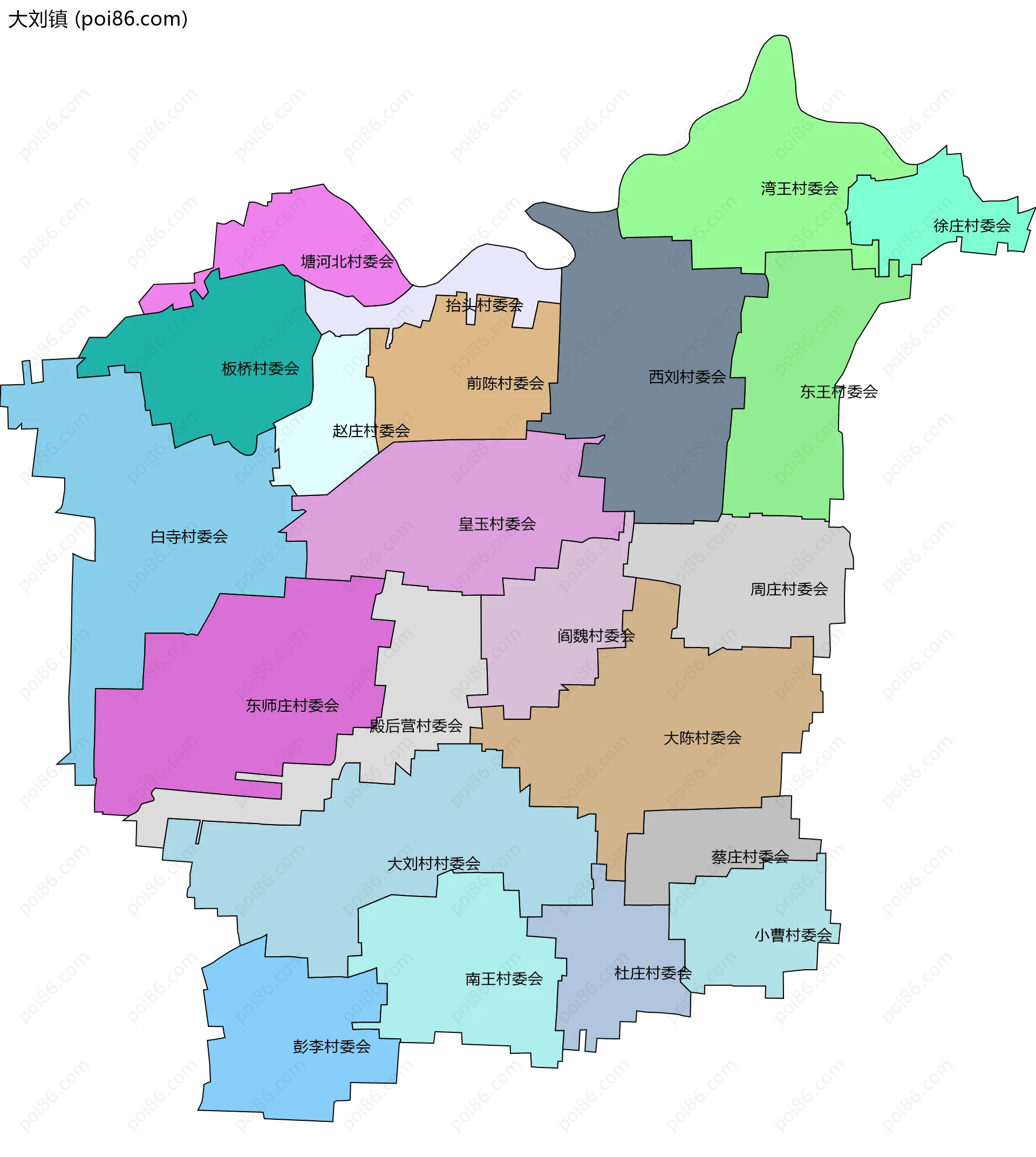 大刘镇边界地图(五级行政区划)