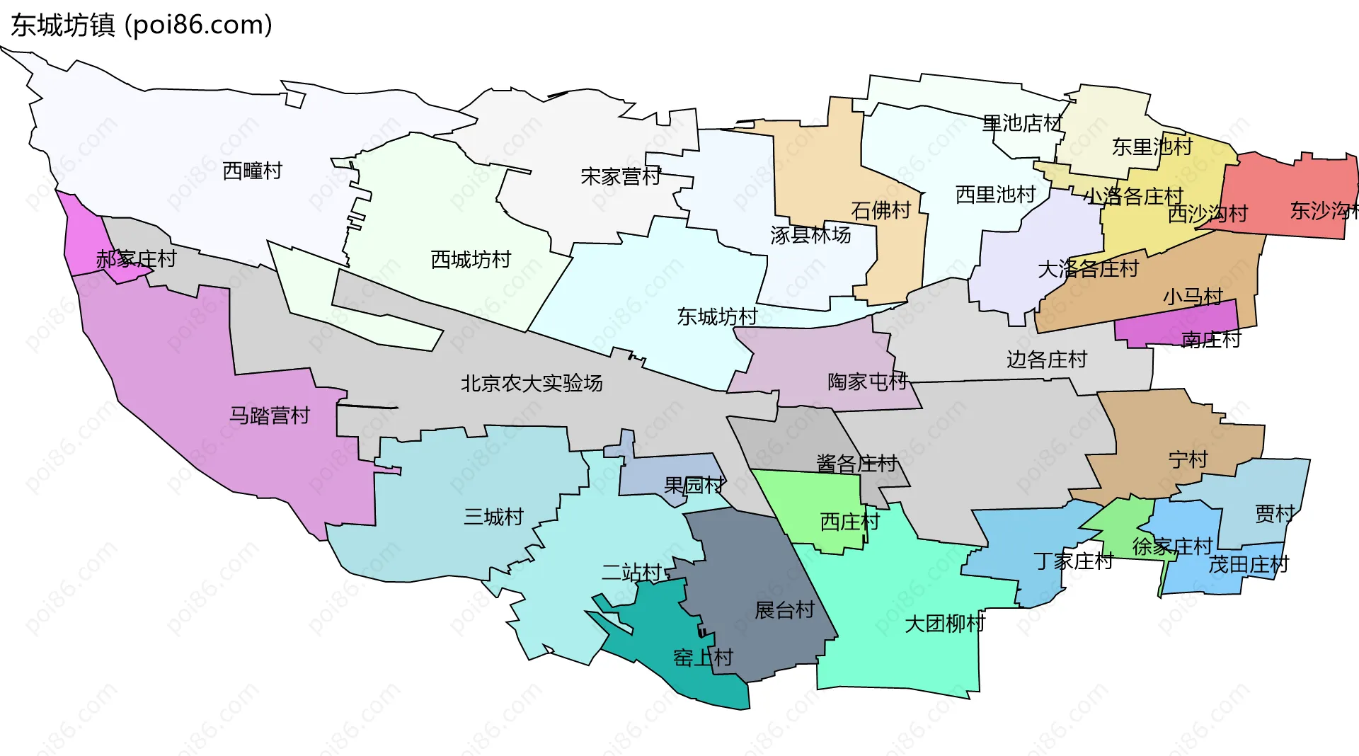 东城坊镇边界地图(五级行政区划)