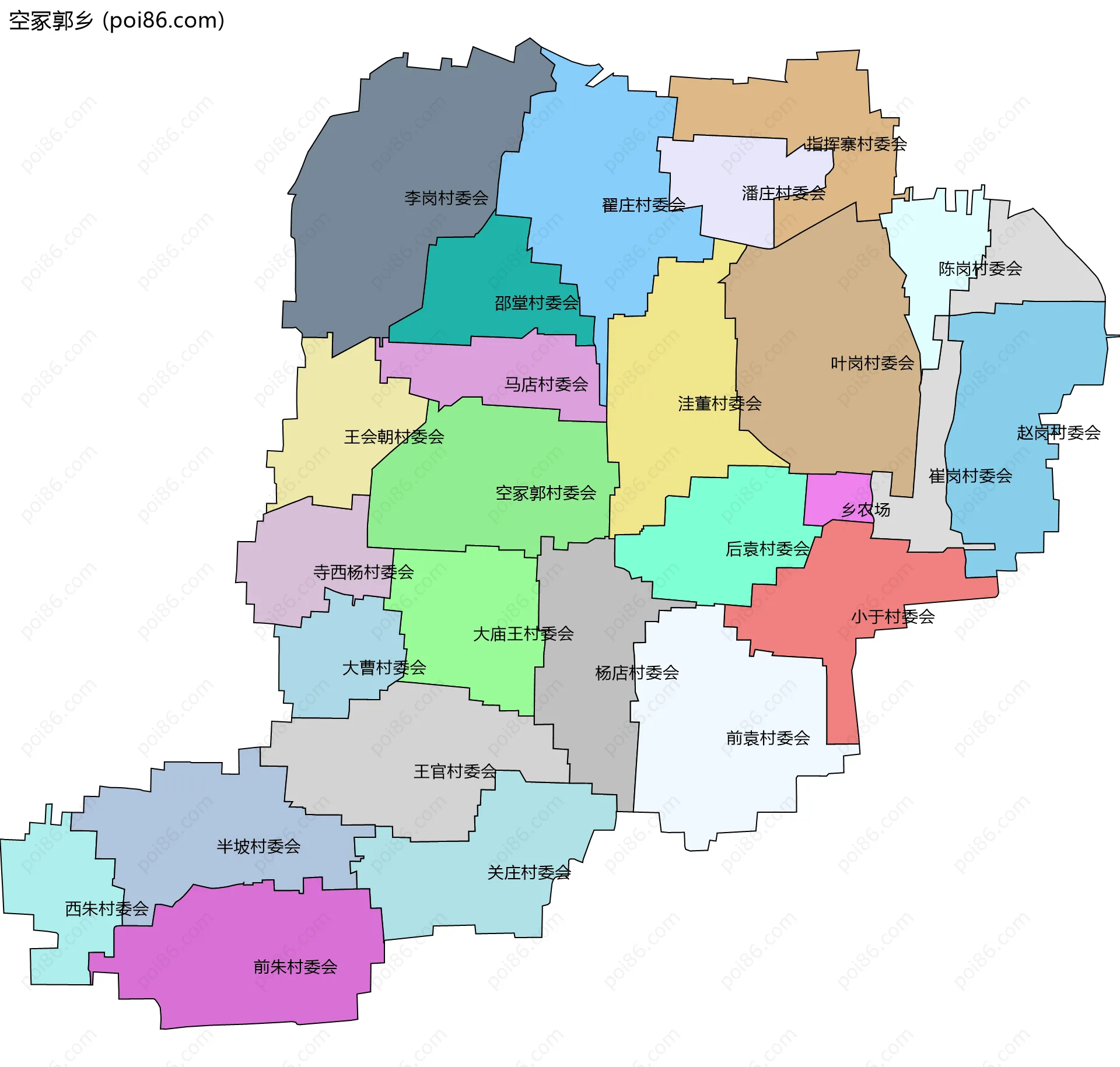 空冢郭乡边界地图(五级行政区划)