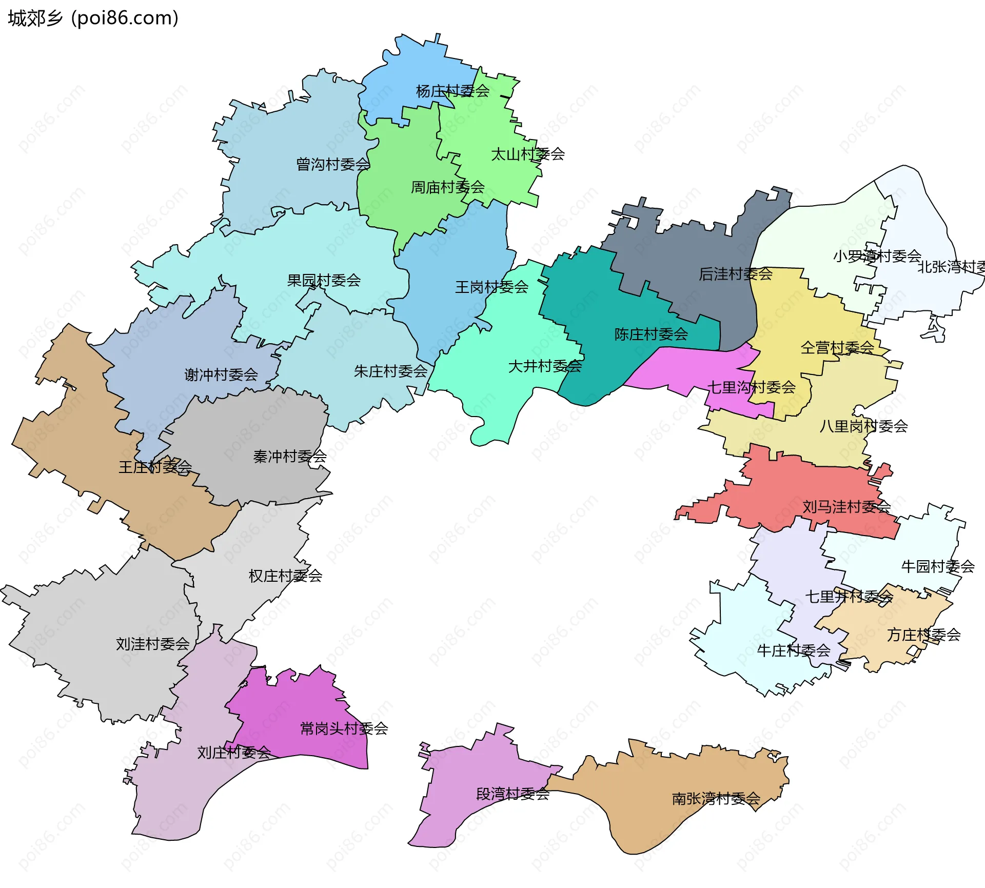 城郊乡边界地图(五级行政区划)