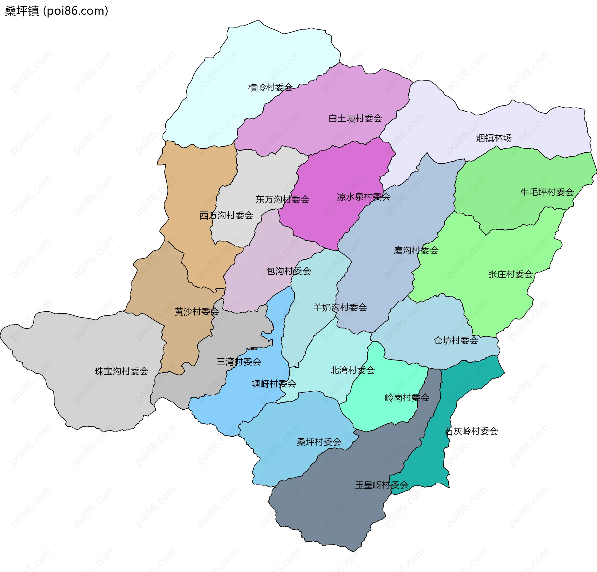 桑坪镇边界地图(五级行政区划)