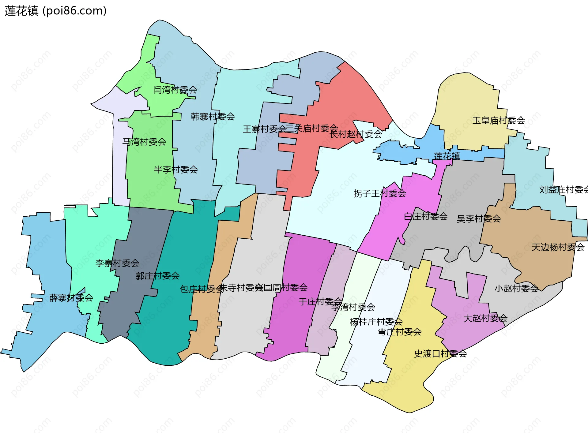 莲花镇边界地图(五级行政区划)