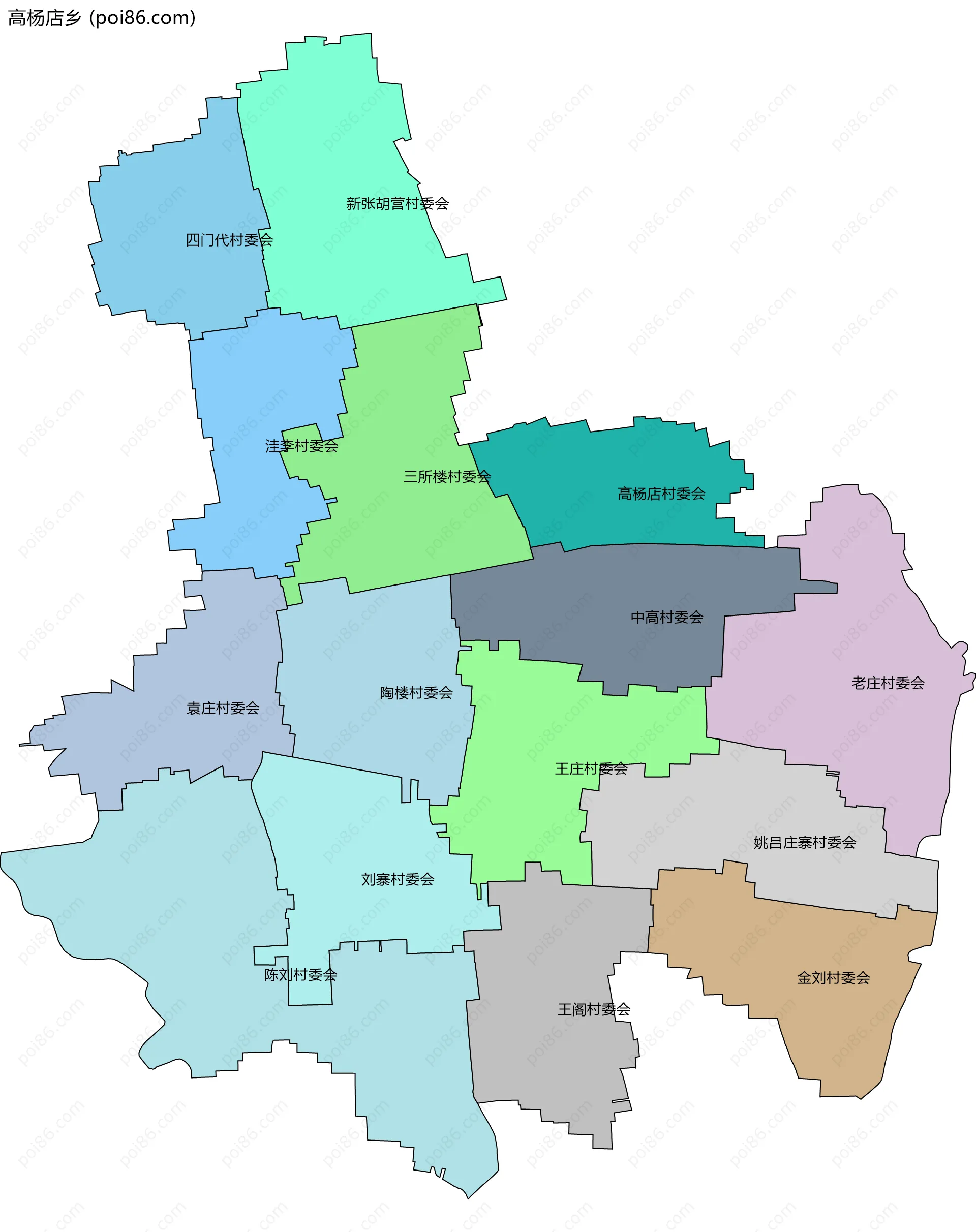 高杨店乡边界地图(五级行政区划)